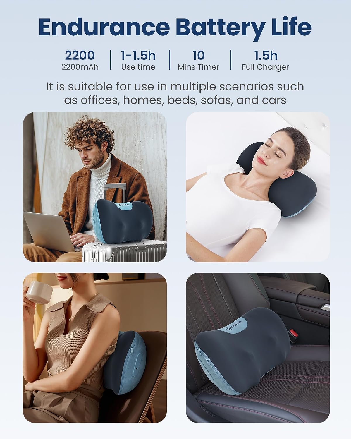 Detalle de Cordless Shiatsu Neck and Back Massager with Heat, 3D Kneading and USB-C