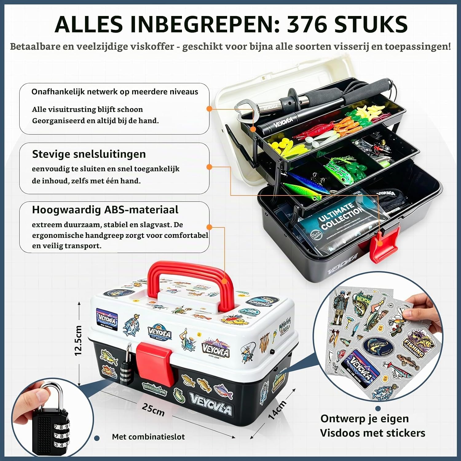 Detalle de VEYCVLA GY-YX-1 hengelaccessoireset met 376 onderdelen en viskoffer