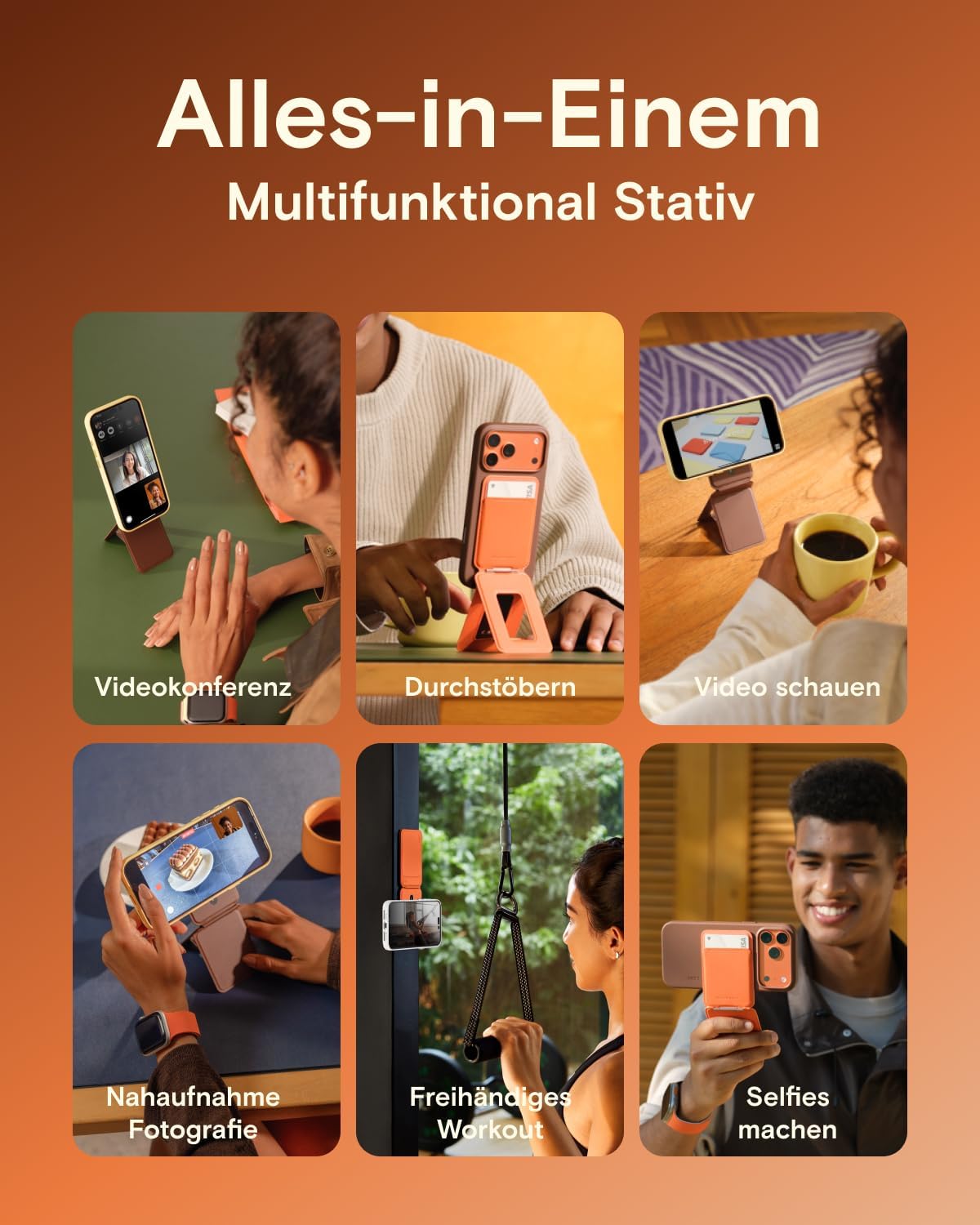 Detalle 1 de MOFT Handy-Stativ für Smartphone (3-in-1) aus veganem MOVAS Leder, ultradünn & tragbar, mit MagSafe-Option
