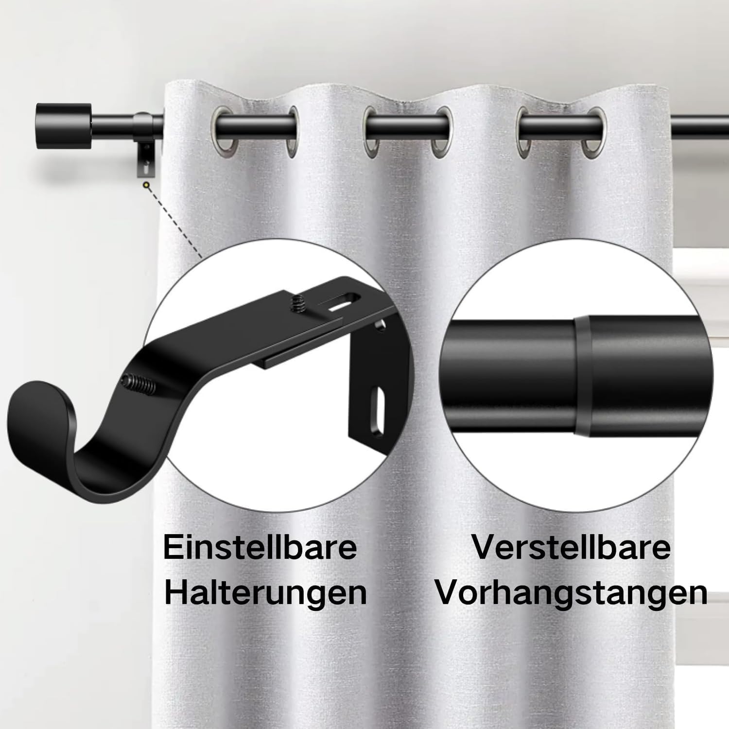 Detalle de Asta telescopica per tende Aiitomg Ø25mm, 84–190 cm, bianco, con staffe robuste