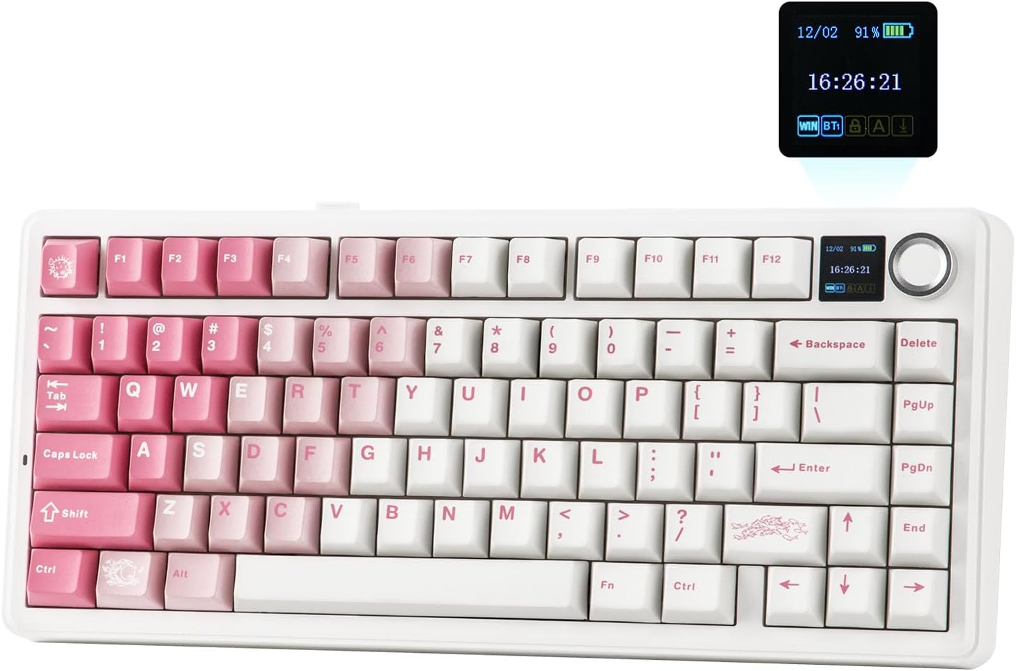 Detalle de EPOMAKER X Aula F75 MAX mechanische Gaming-Tastatur (75 %), TFT-Display, Drehregler & Hot-Swap – QWERTY US (Weiß/Rosa)