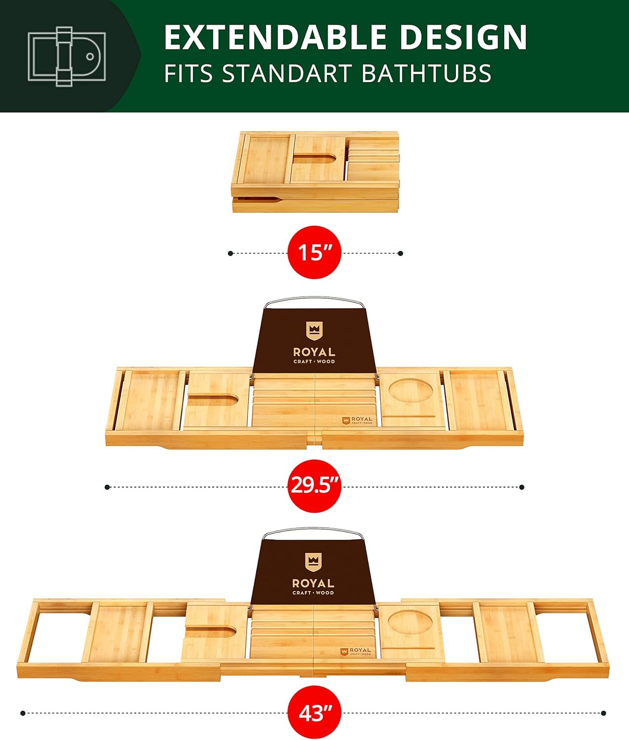 Thumbnail 2 de ROYAL CRAFT WOOD Bathtub Tray 43 in