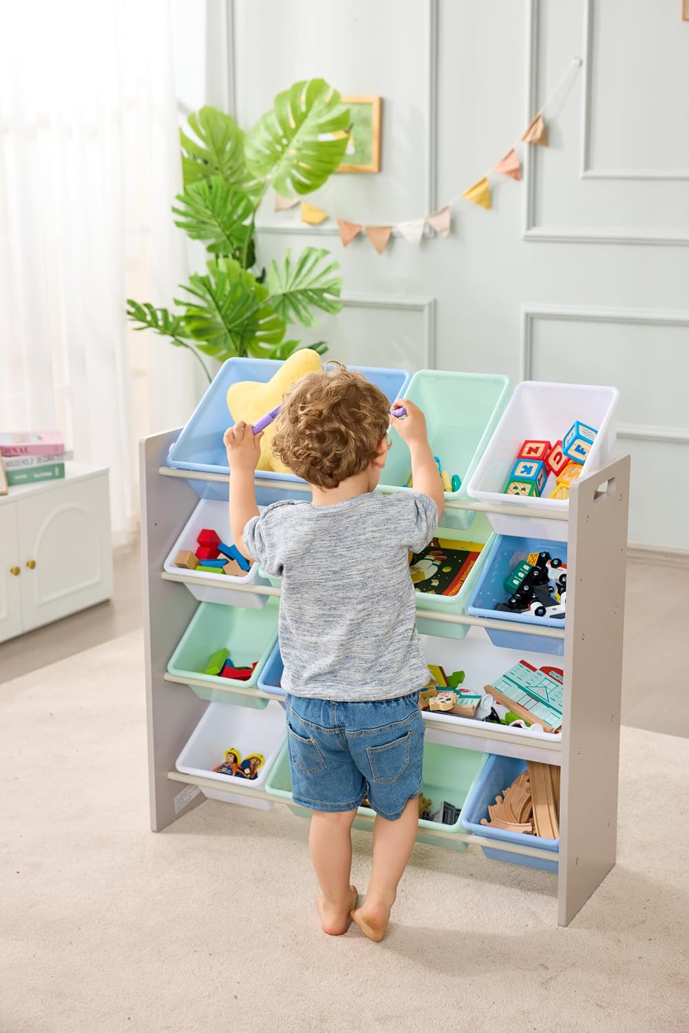 Detalle 2 de Amazonベーシック 841376 おもちゃ収納ラック 12個の着脱式ケース付き 85×28×79cm