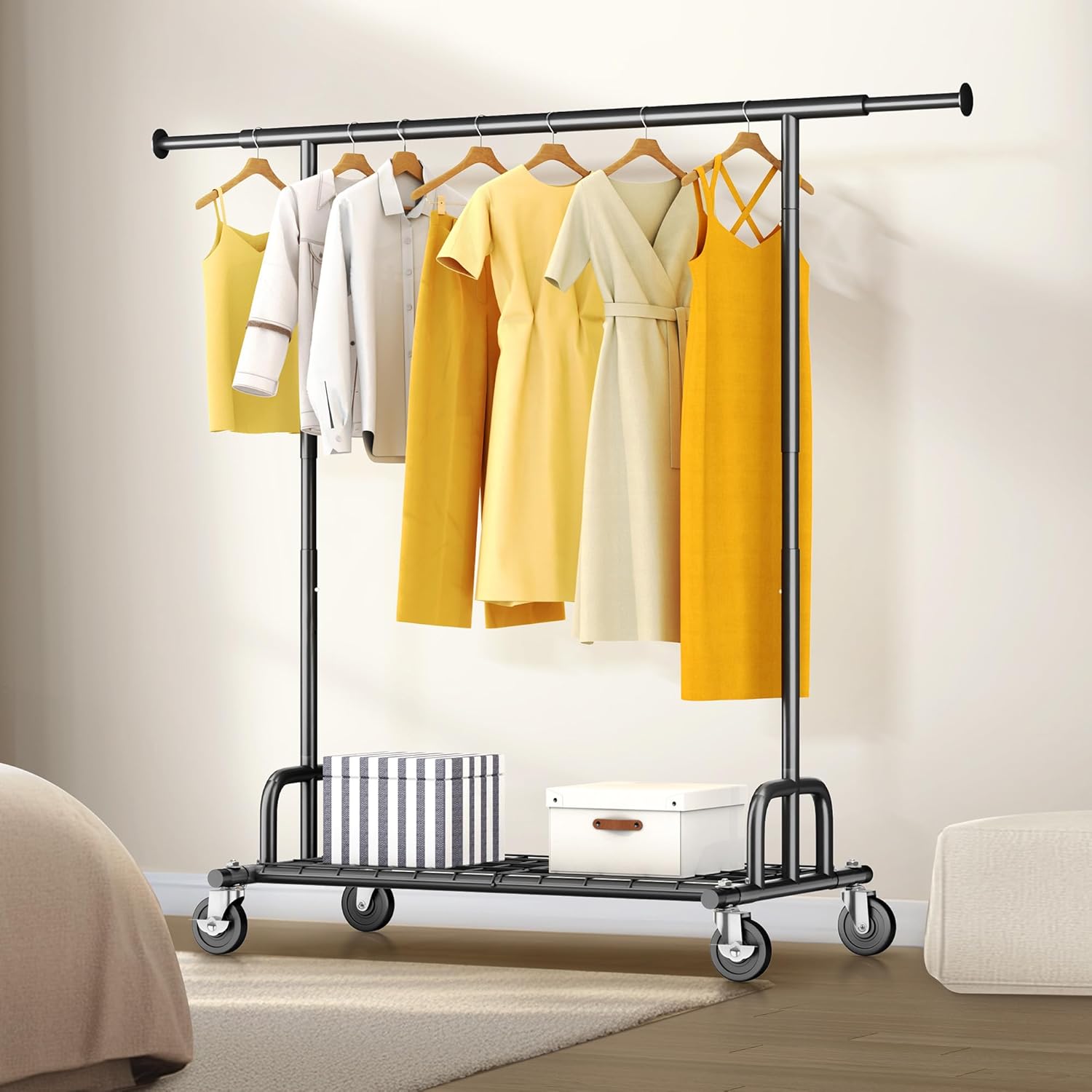 Thumbnail 6 de HOKEEPER Heavy Duty Clothes Rail 238kg Capacity — Extendable, Locking Wheels and Bottom Shelf