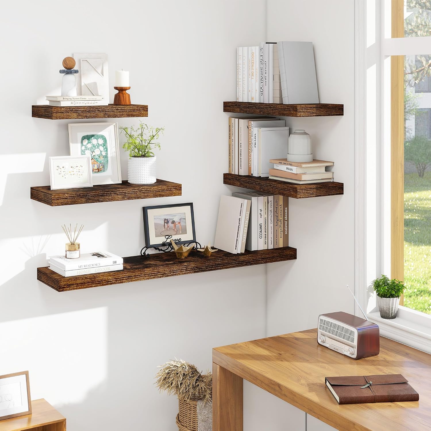 Detalle de Vivelove MDF23.5-48inch-1P-BR Floating Shelf, 48-Inch Rustic Brown Wall Shelf