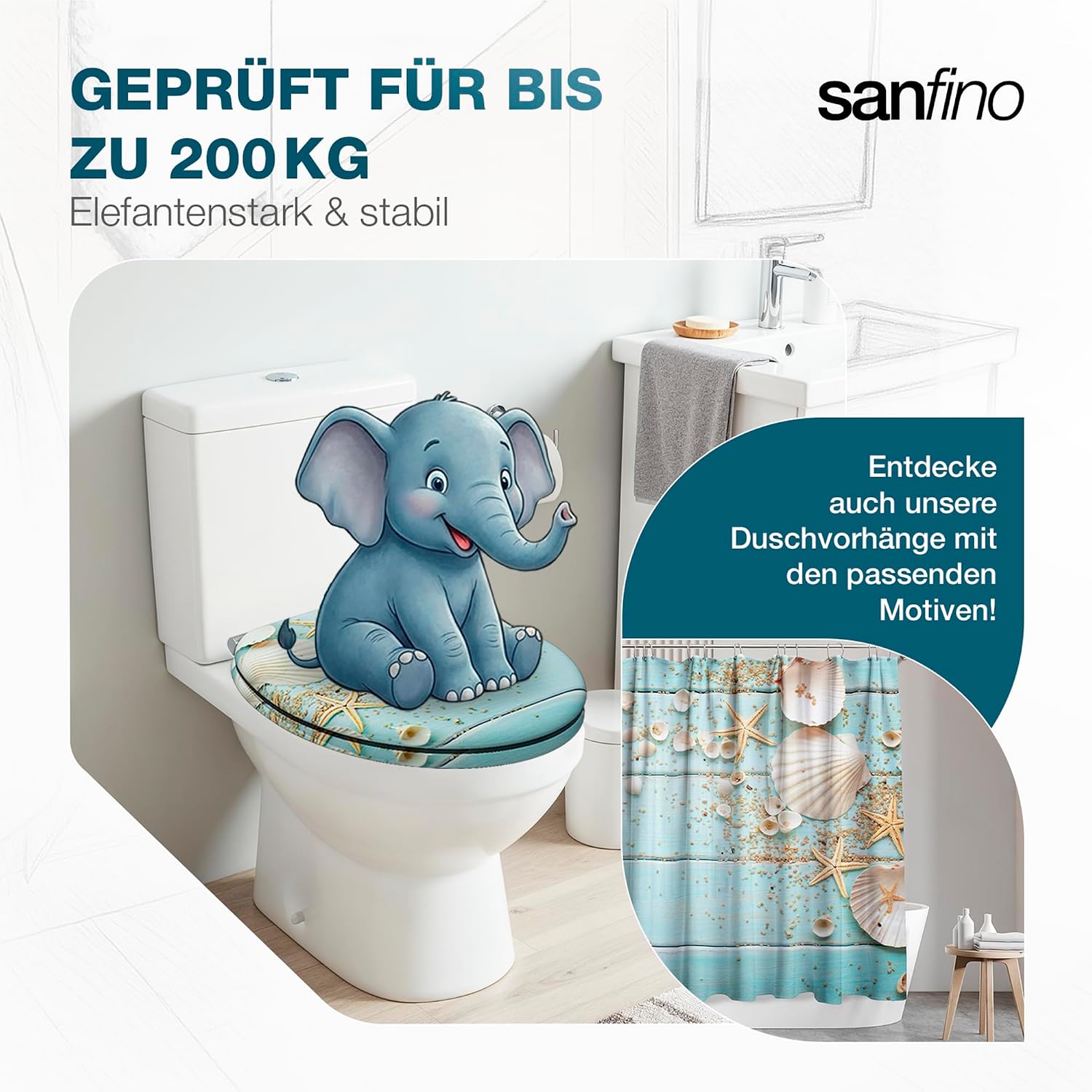 Thumbnail 6 de SANFINO Premium WC-Sitz mit Absenkautomatik – Holzkern, Caribbean Blue, 43,5 x 37,5 cm