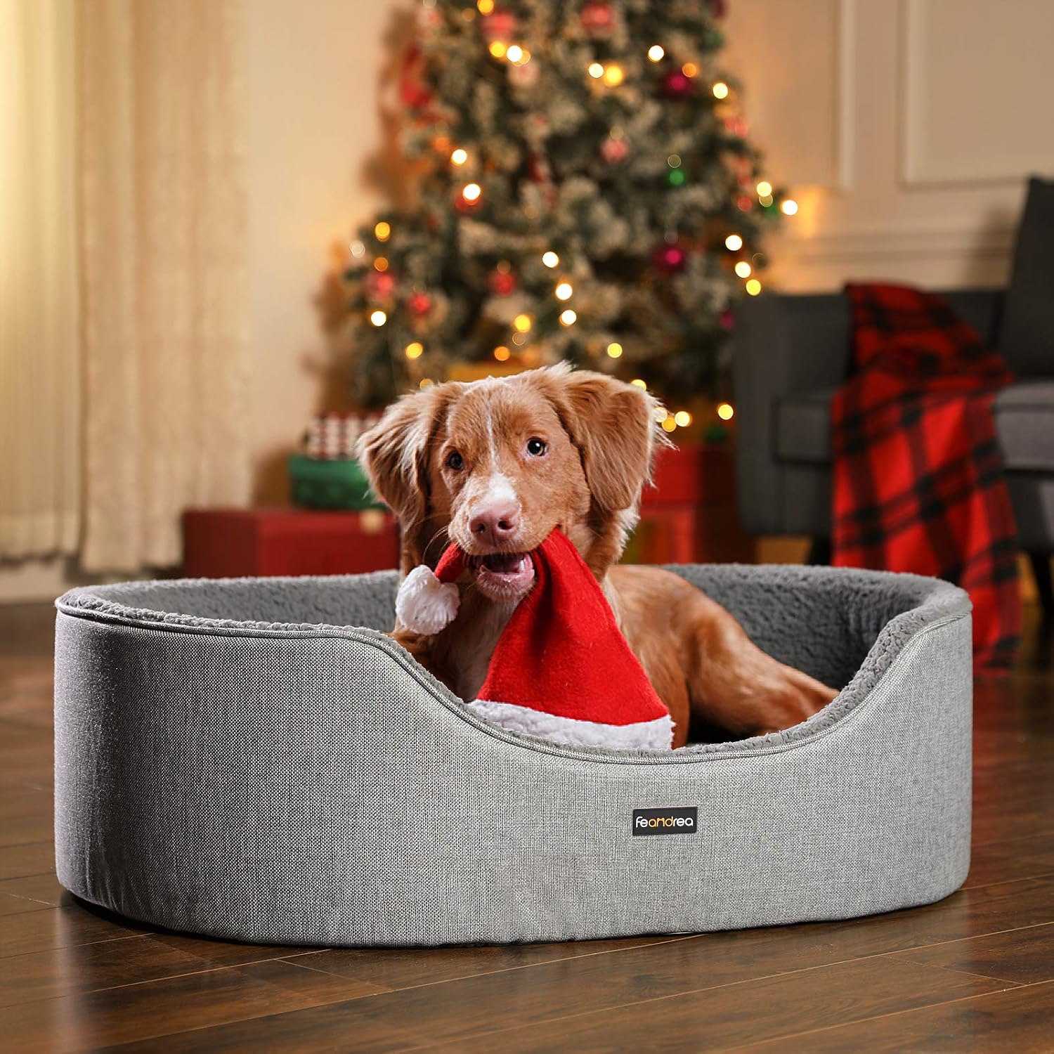 Detalle de FEANDREA Dog Bed: Reversible Cushion, 83 x 63 x 27 cm, Grey PGW32GG
