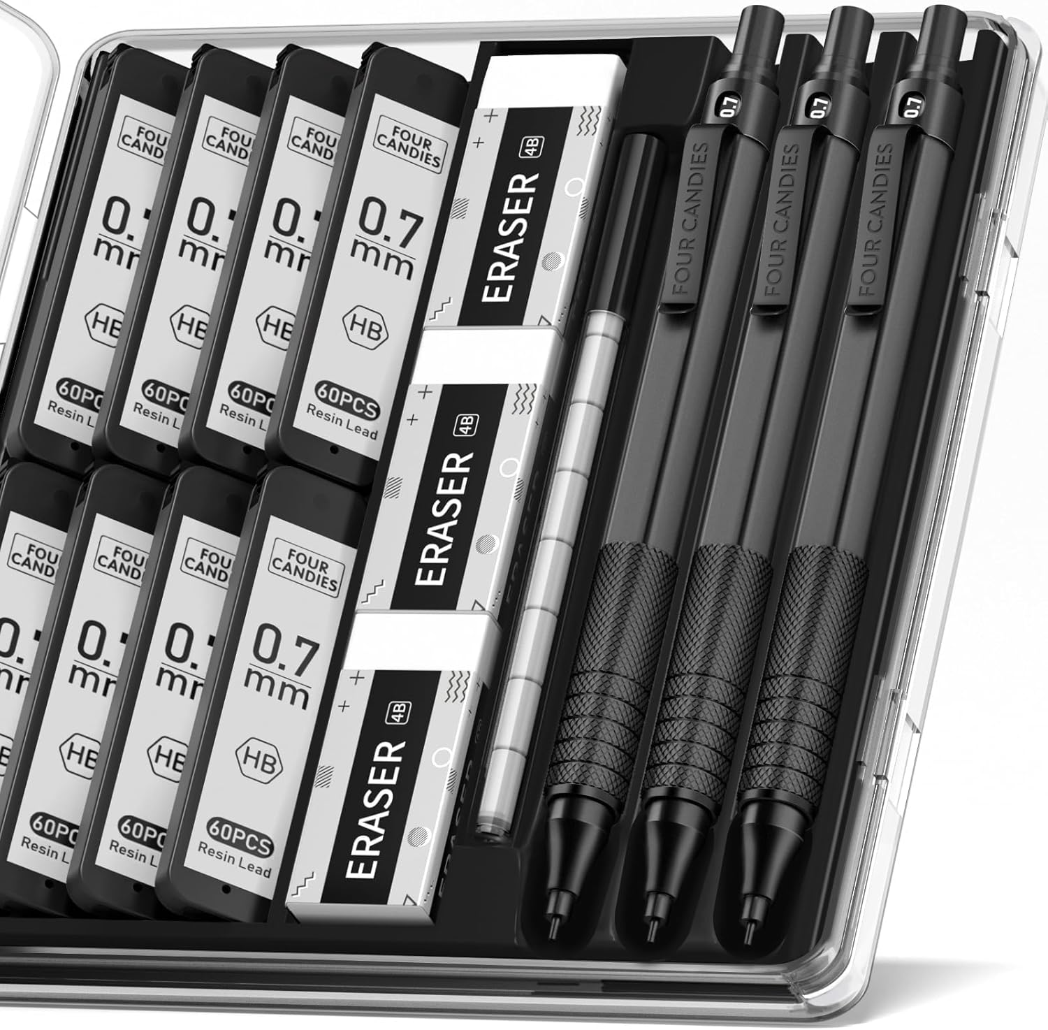 Detalle de Four Candies 1 Metal Mechanical Pencil Set, 0.7 mm, 3-Pack with Case
