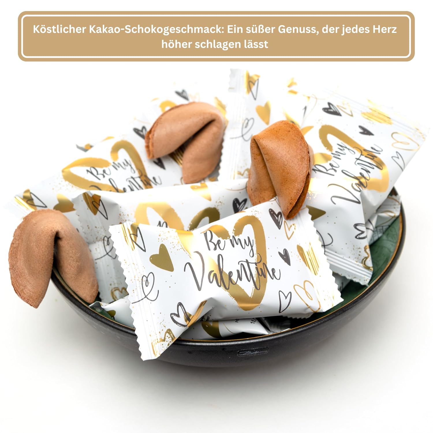 Detalle de Lucky Treats Valentinstag Glückskekse Kakao-Vanille – Be my Valentine | 25 Stück