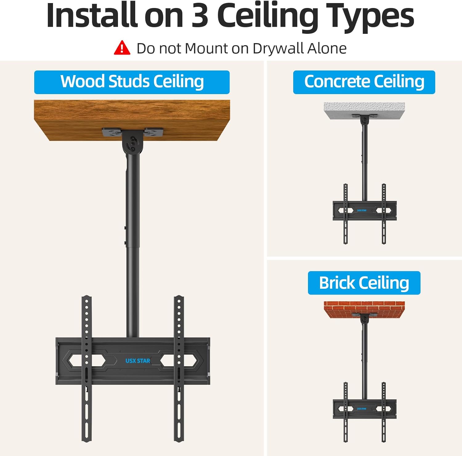 Thumbnail 5 de USX STAR Ceiling TV Mount (26–65 in) | 360° Swivel Full-Motion, Height-Adjustable, Max VESA 400x400