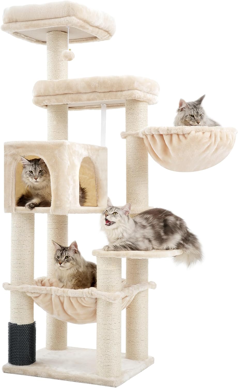 Detalle de Hey-brother XXL Kratzbaum für Maine Coon, 168 cm – XXL-Hängematte, 11 cm Sisalpfosten, beige