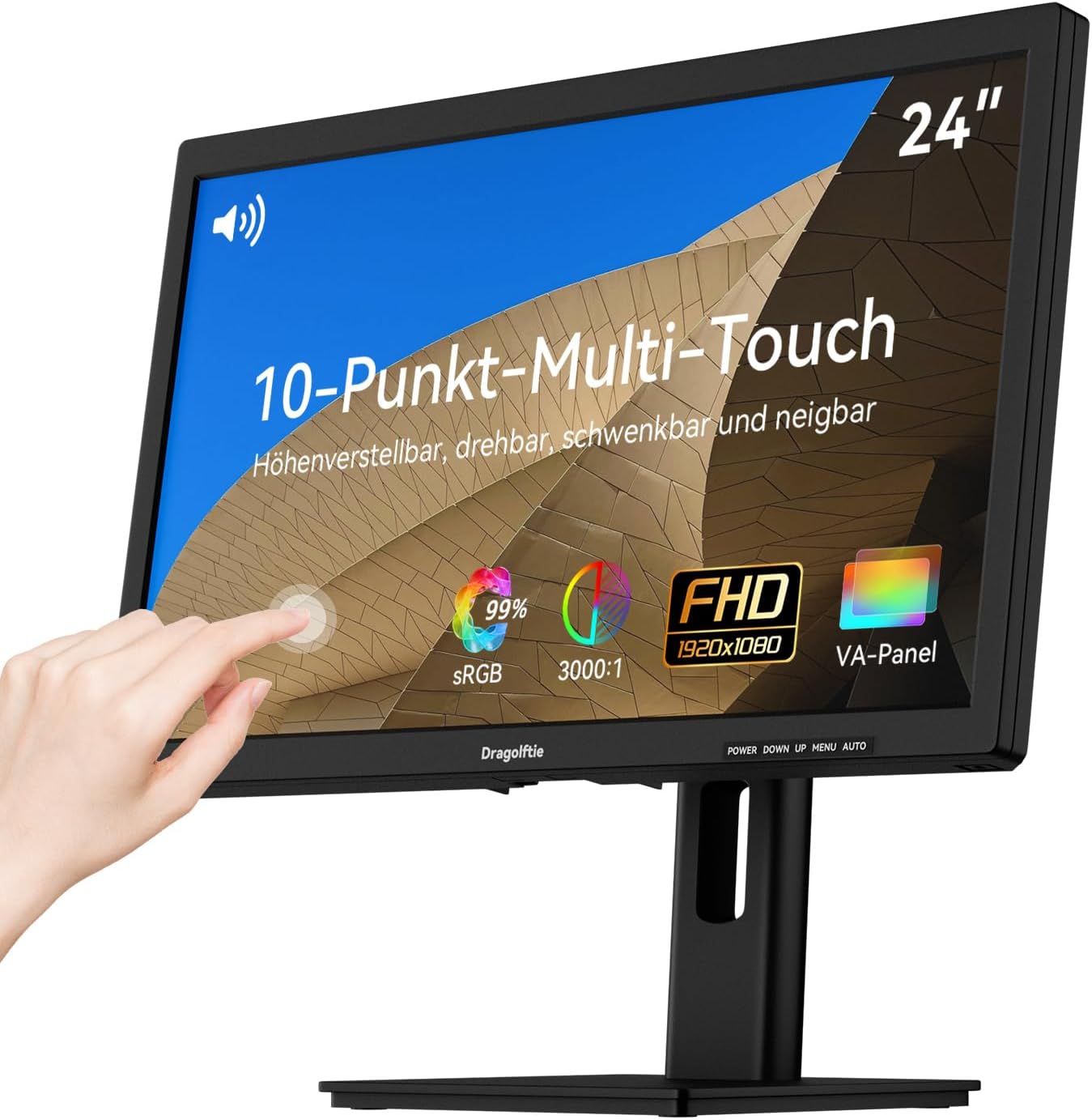 Detalle de 24 Zoll Touchscreen Monitor FHD mit VA-Panel, 75 Hz, 10-Punkt-Touch – HDMI, VGA, VESA