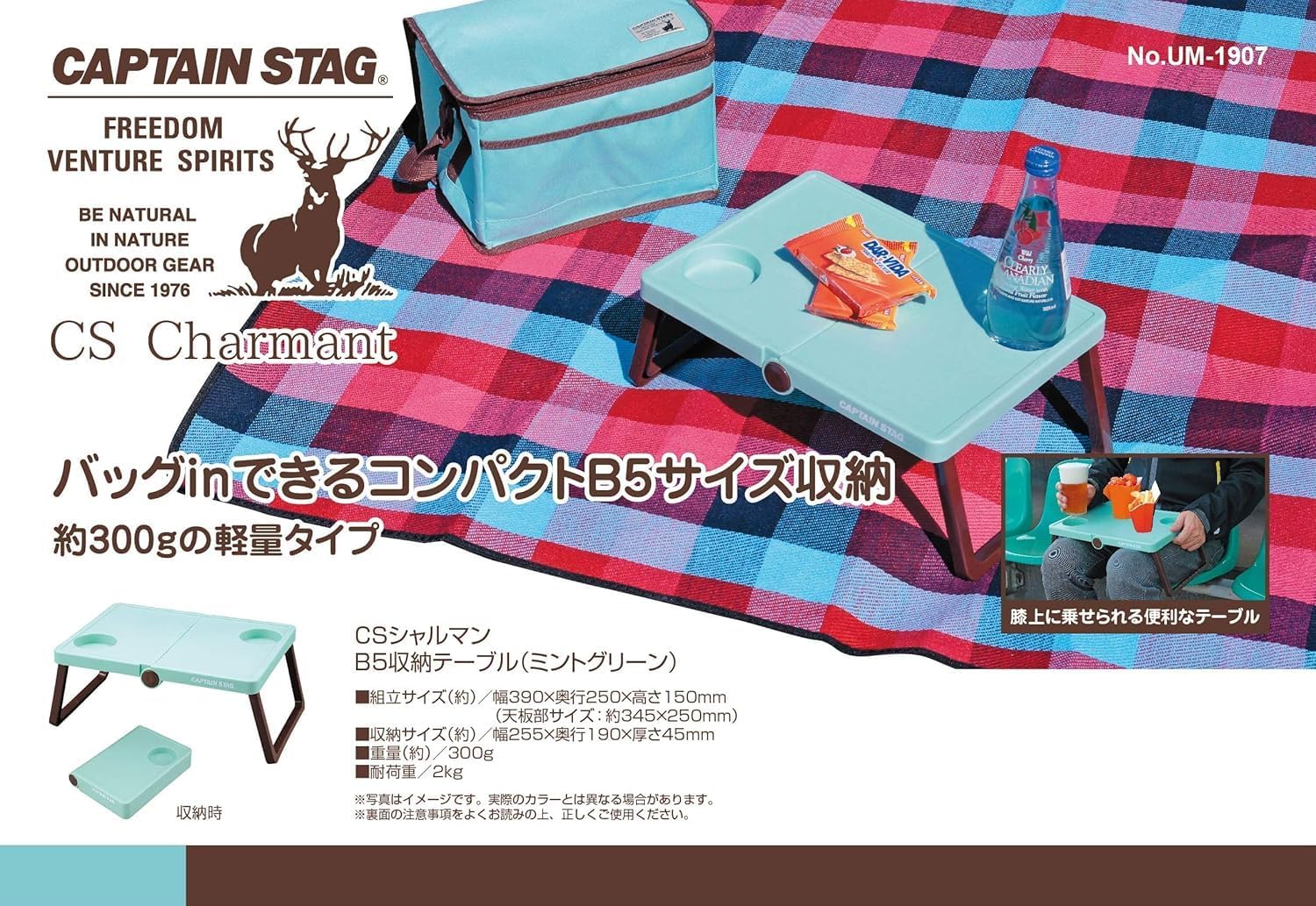 Detalle de キャプテンスタッグ UM-1907 アウトドアテーブル B5収納・軽量ミントグリーン