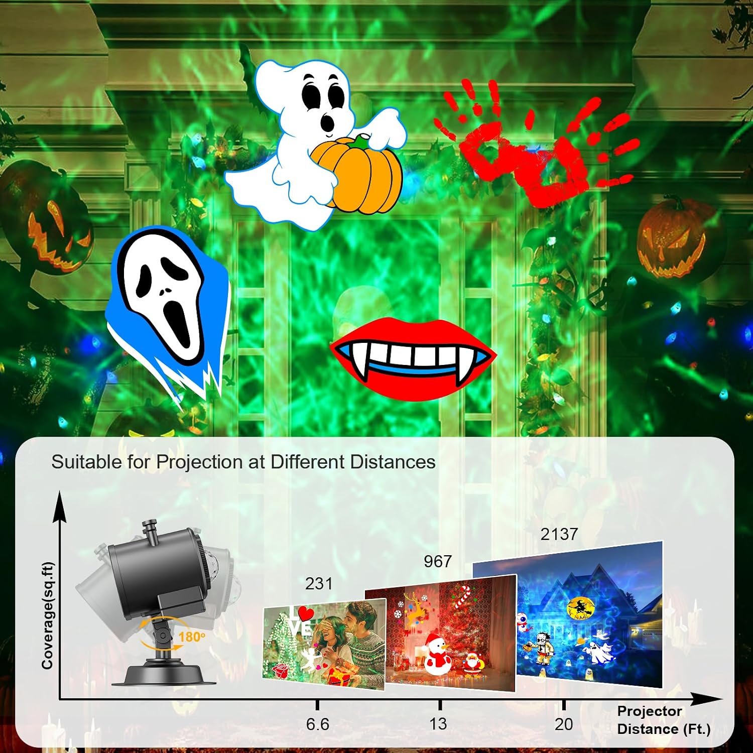 Detalle de Macchiatto SE508-007 Halloween-projector voor buiten, 20 motieven en IP64