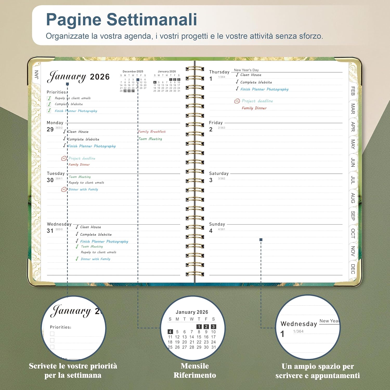 Detalle de NEYSA Agenda Settimanale 2026 Spirale A5 Blu: organizza studio e daily life
