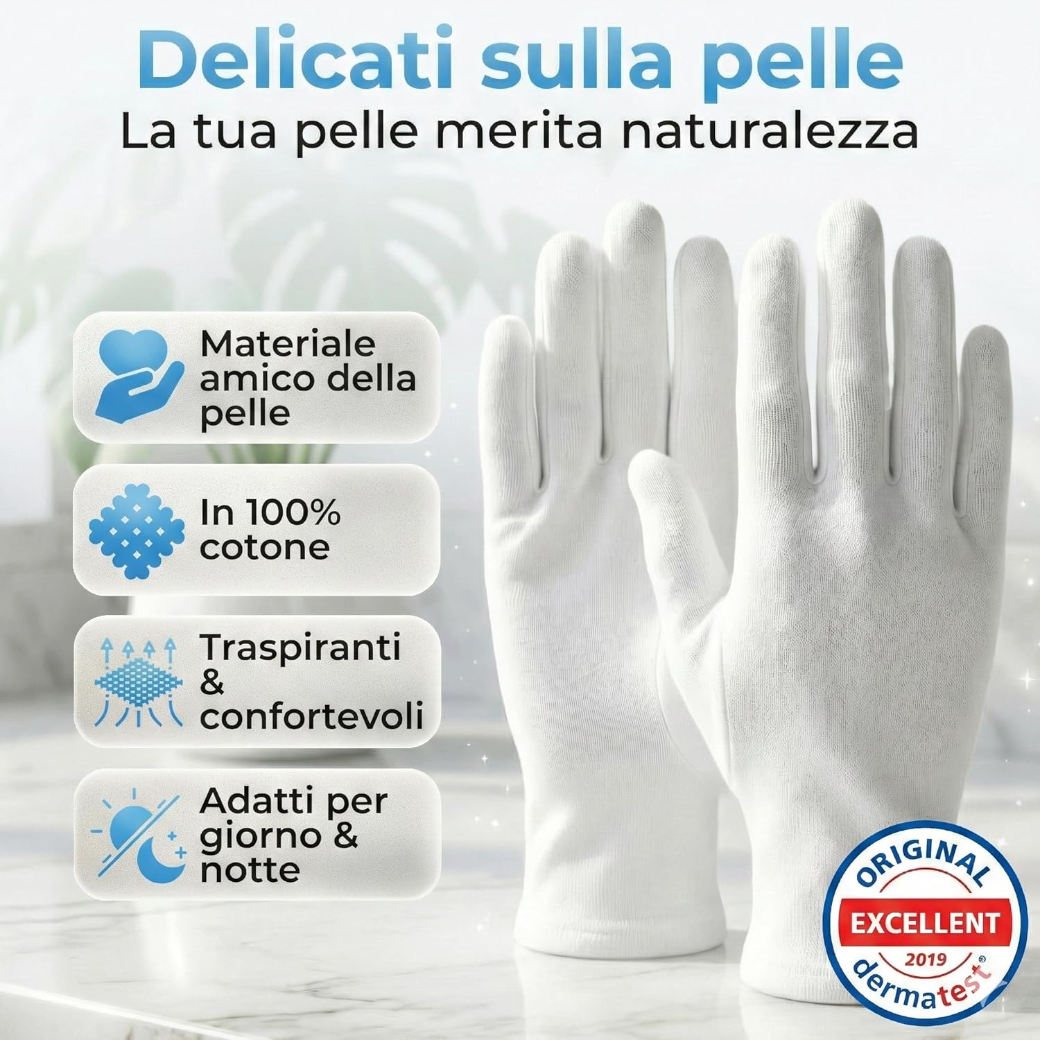 Detalle de LAVAMED DermatTest Guanti in cotone 100% bianchi (extra morbidi) taglia M, 12 paia