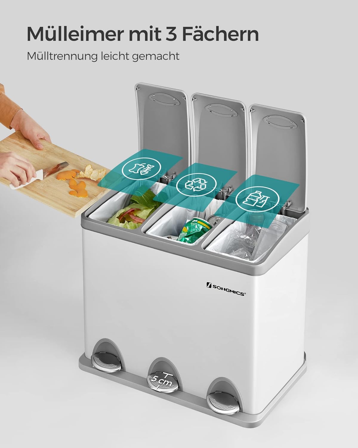 Detalle de SONGMICS Küchen-Mülltrennsystem 3x8 L