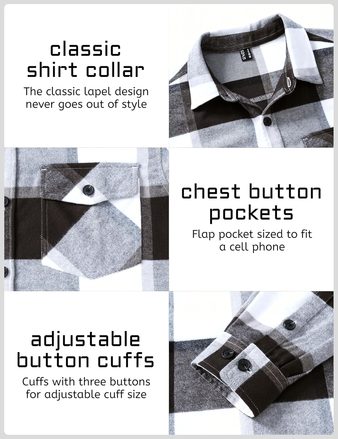 Detalle de TACVASEN Men's Brushed Cotton Plaid Flannel Button-Down Shirt with Pockets