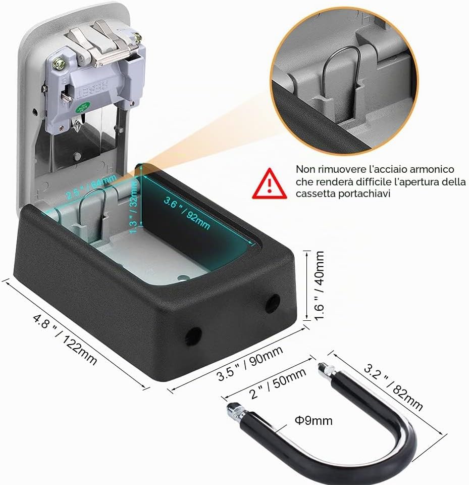 Detalle de GRIFEMA GA1004: Cassetta di Sicurezza per Chiavi, cassaforte portatile con gancio e combinazione a 4 cifre