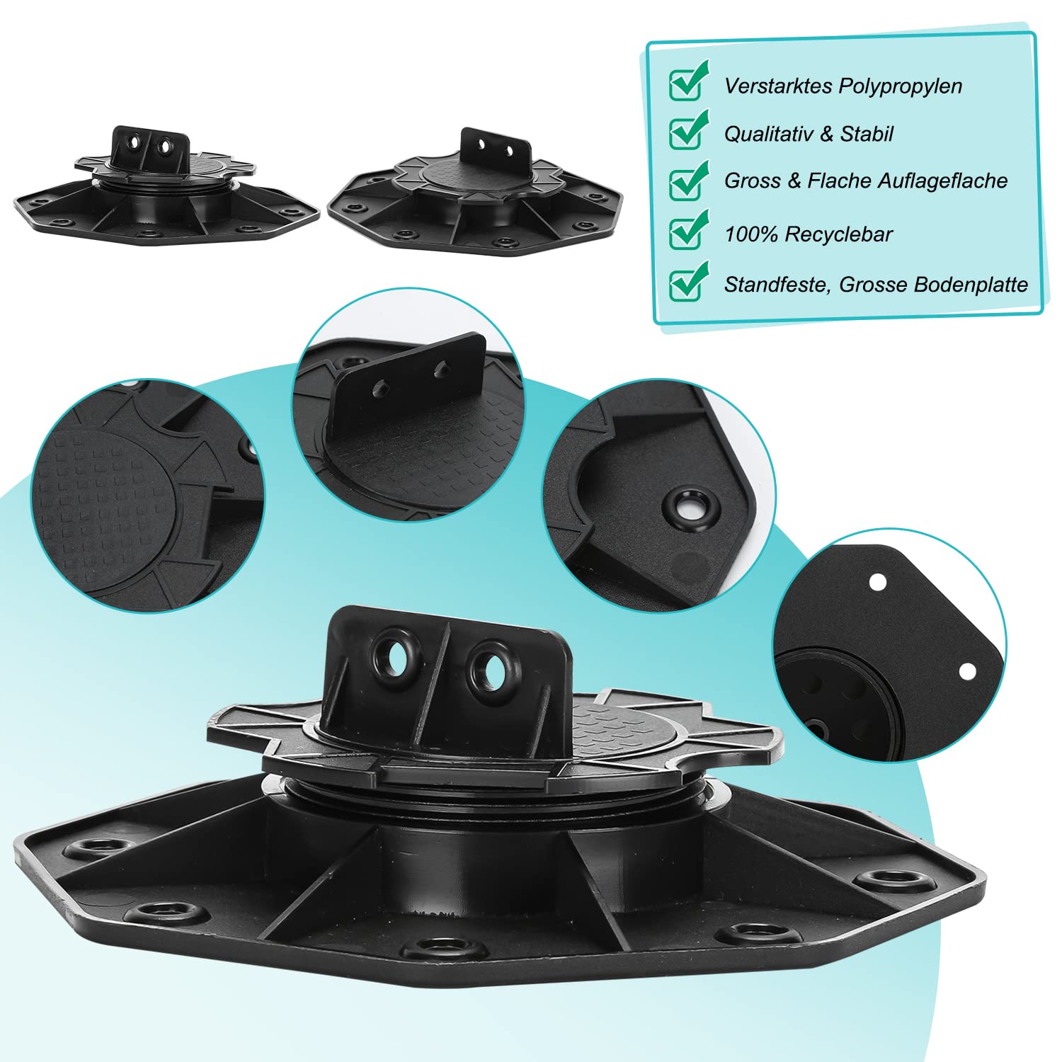 Thumbnail 5 de Daromigo Stelzlager Terrassenlager 50 Stück, höhenverstellbar 60–140 mm (Stellfüße) für Terrassenplatten/WPC