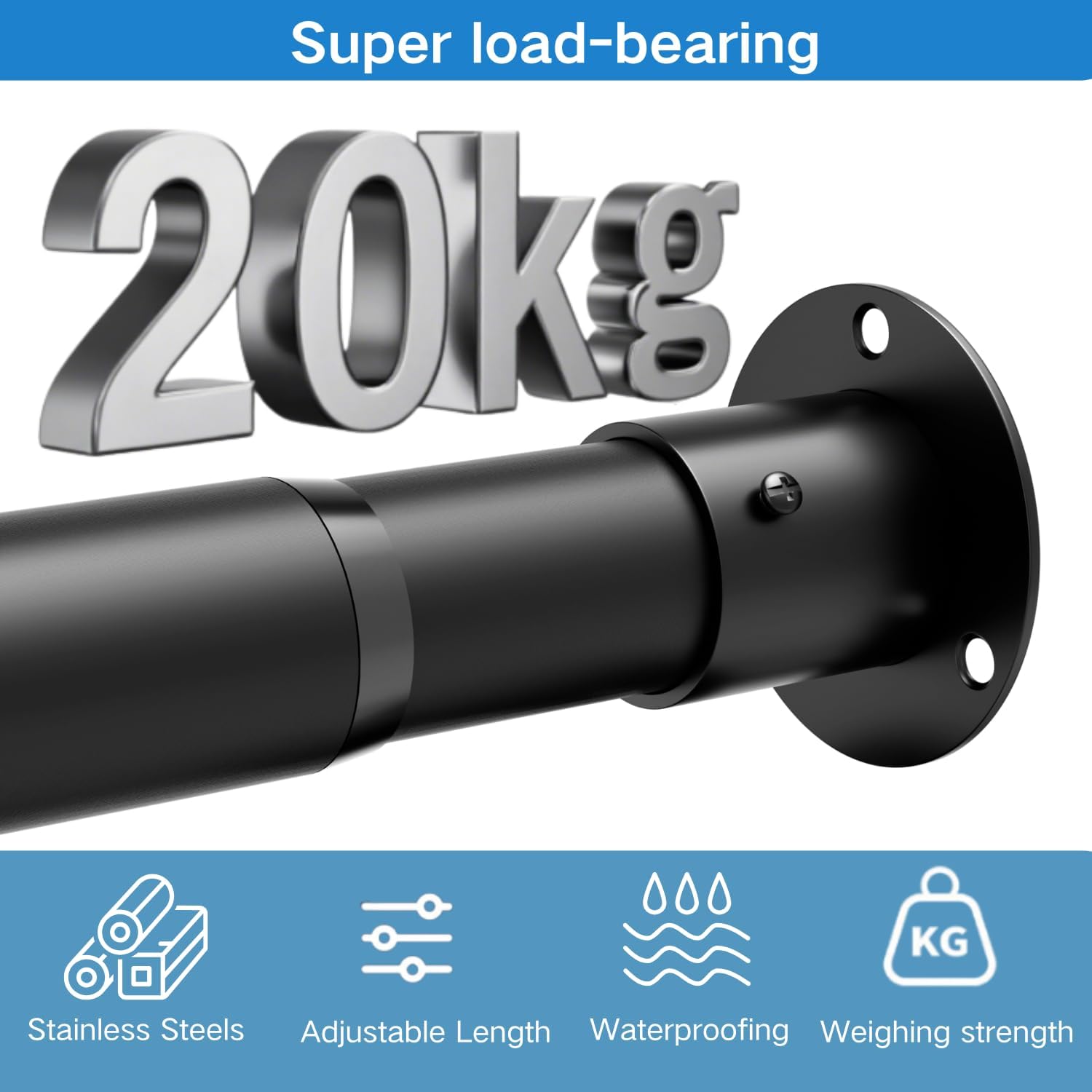 Thumbnail 1 de Wardrobe Rails and Fittings: Extendable Clothes Rail with 32mm Diameter, 68–90cm Length, Black