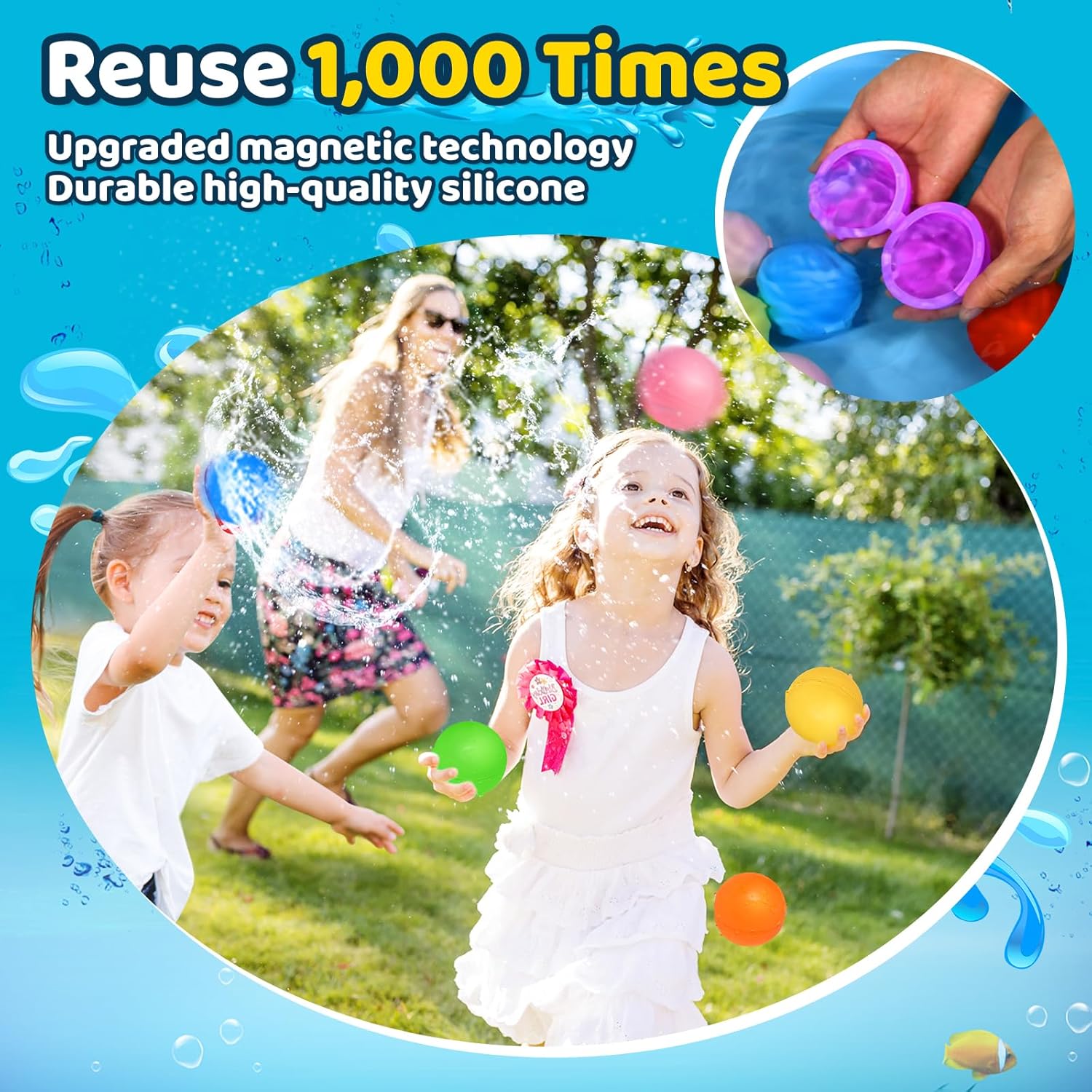 Detalle de 12 Stück wiederverwendbare Wasserballons – magnetisch, silver Silikon, für Outdoor-Sommer-Spaß