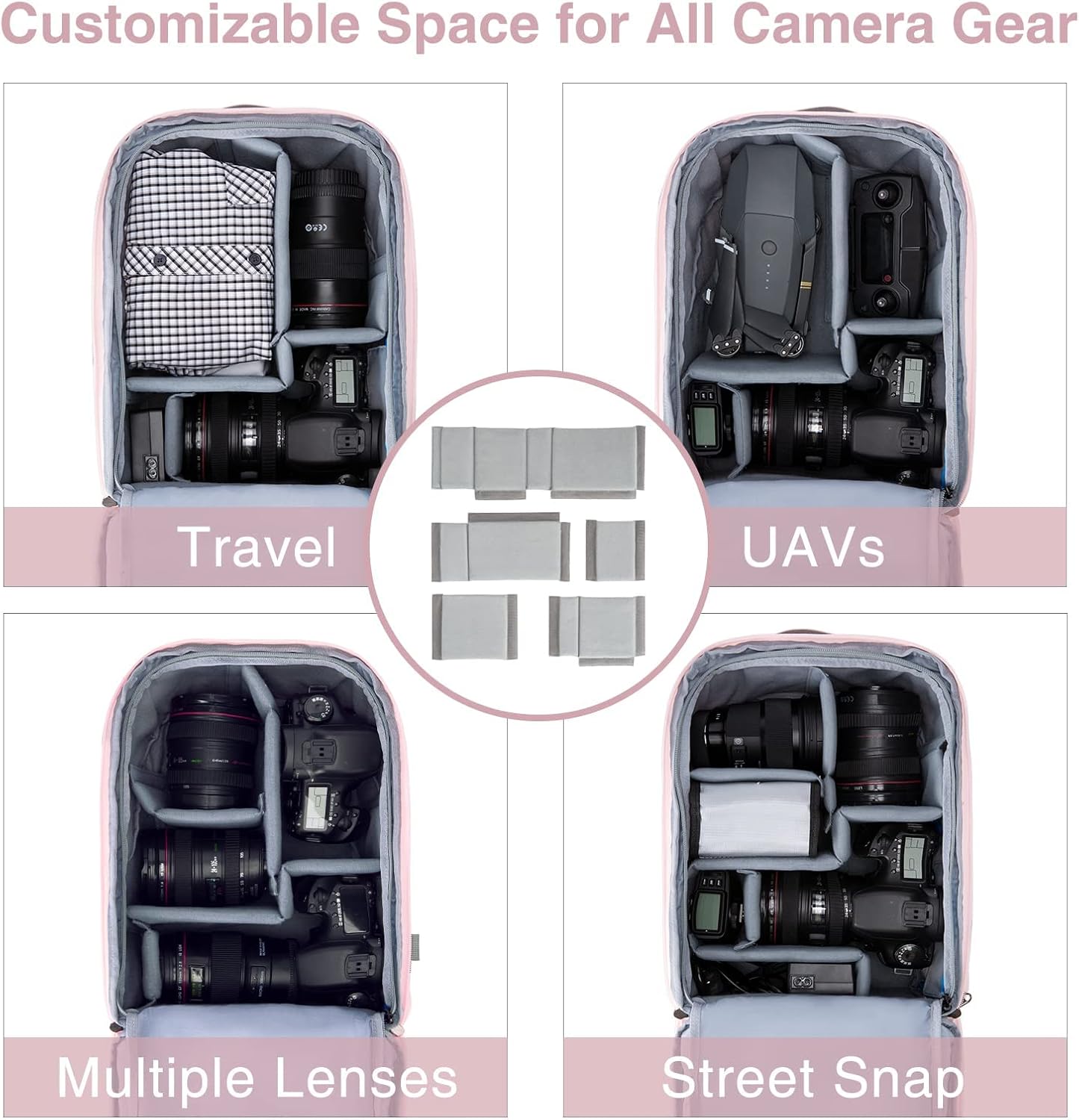 Thumbnail 1 de bagsmart Camera Backpack for DSLR Gear and 14-Inch Laptop (Pink)