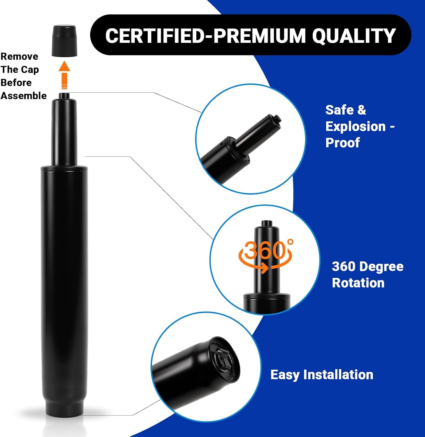 Thumbnail 6 de Rythalix RX-GAS-LIFT-S100-15-BLACK-CA-v1 Office Chair Cylinder, Top-Activated