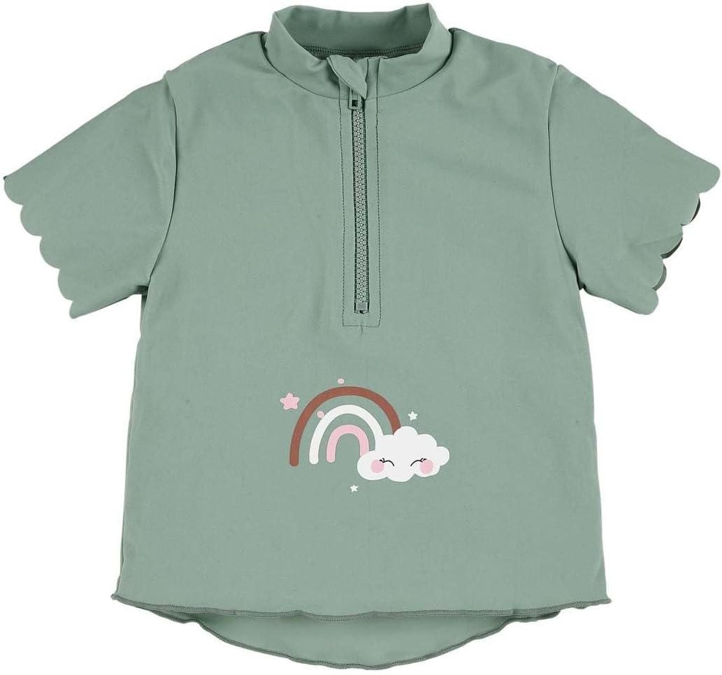 Detalle de Sterntaler Badeshirt Kurzarm Regenbogen Print mit UV-Schutz 50+ – Mädchenschwimmshirt