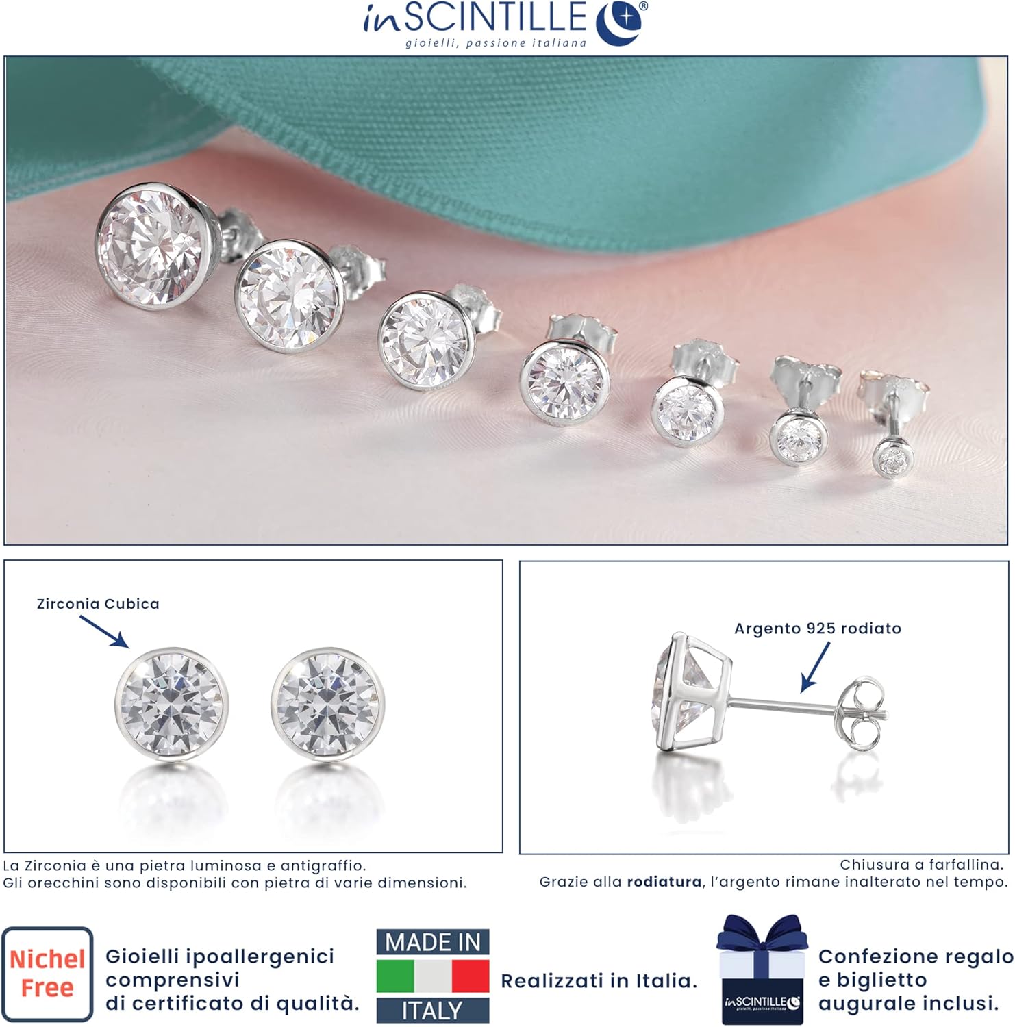 Detalle de Orecchini Punto Luce Cipollina in Argento 925 Rodiato con Zirconia Cubica – inSCINTILLE