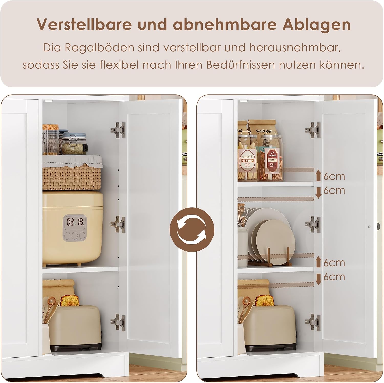 Thumbnail 6 de FirFurd P730 Kitchen Storage Cabinet, 6 Doors, Adjustable Shelves, White