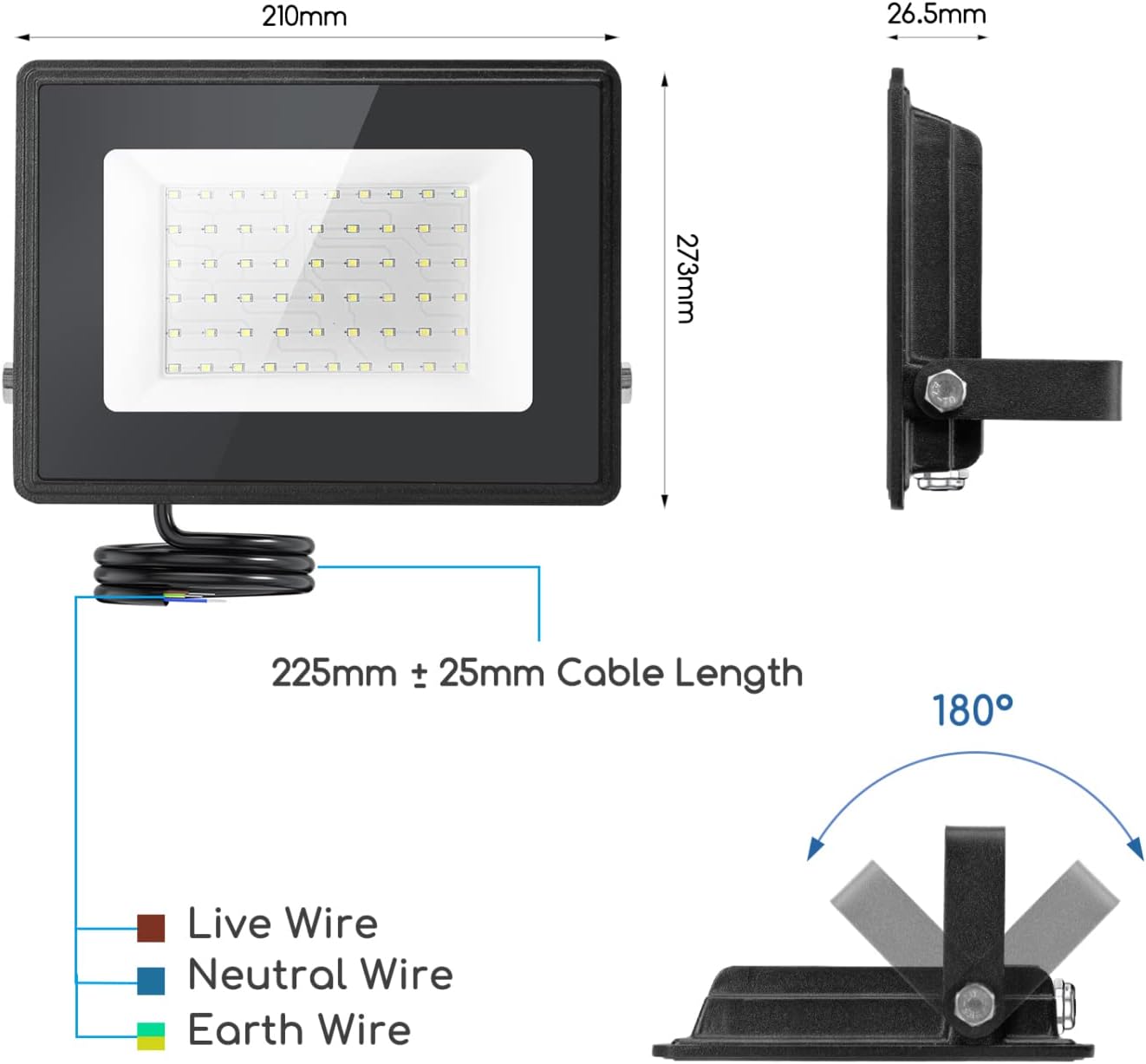 Thumbnail 5 de Aigostar faretto LED da esterno 50W bianco freddo IP65 (5400 lumen, 6500K) per cortile, giardino e garage