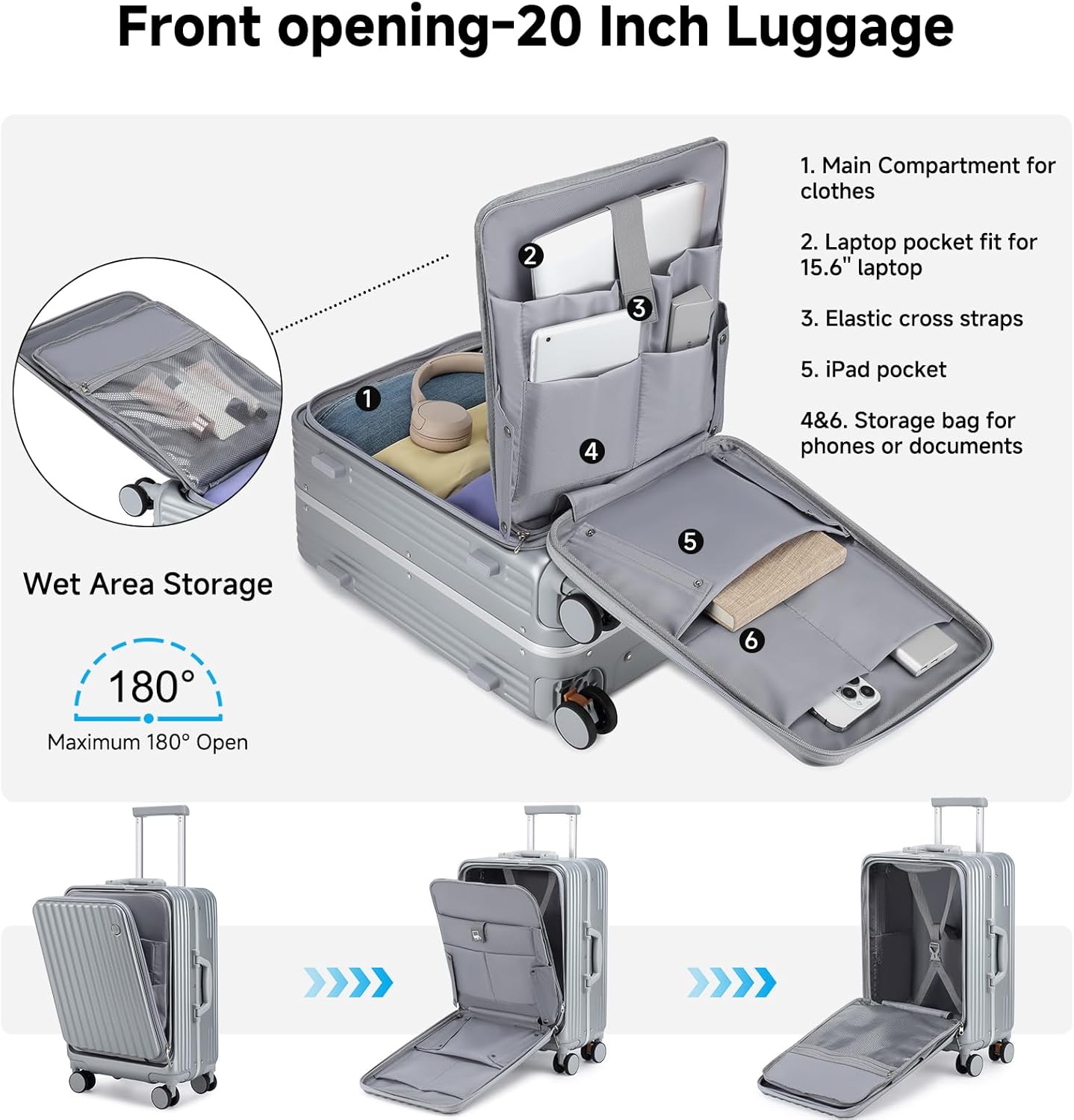 Thumbnail 1 de Sea Choice 2 Piece Luggage Set 20/28 Front Opening PC Hard Shell with USB Port and TSA Lock