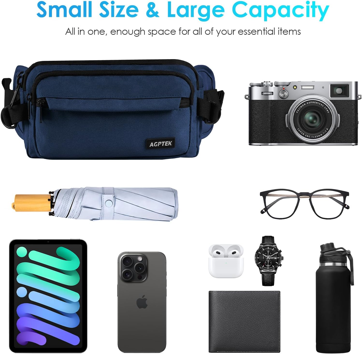 Detalle de AGPTEK Sac Banane Ceinture de Course – Grand容量, Poches Multiples et Blocage RFID