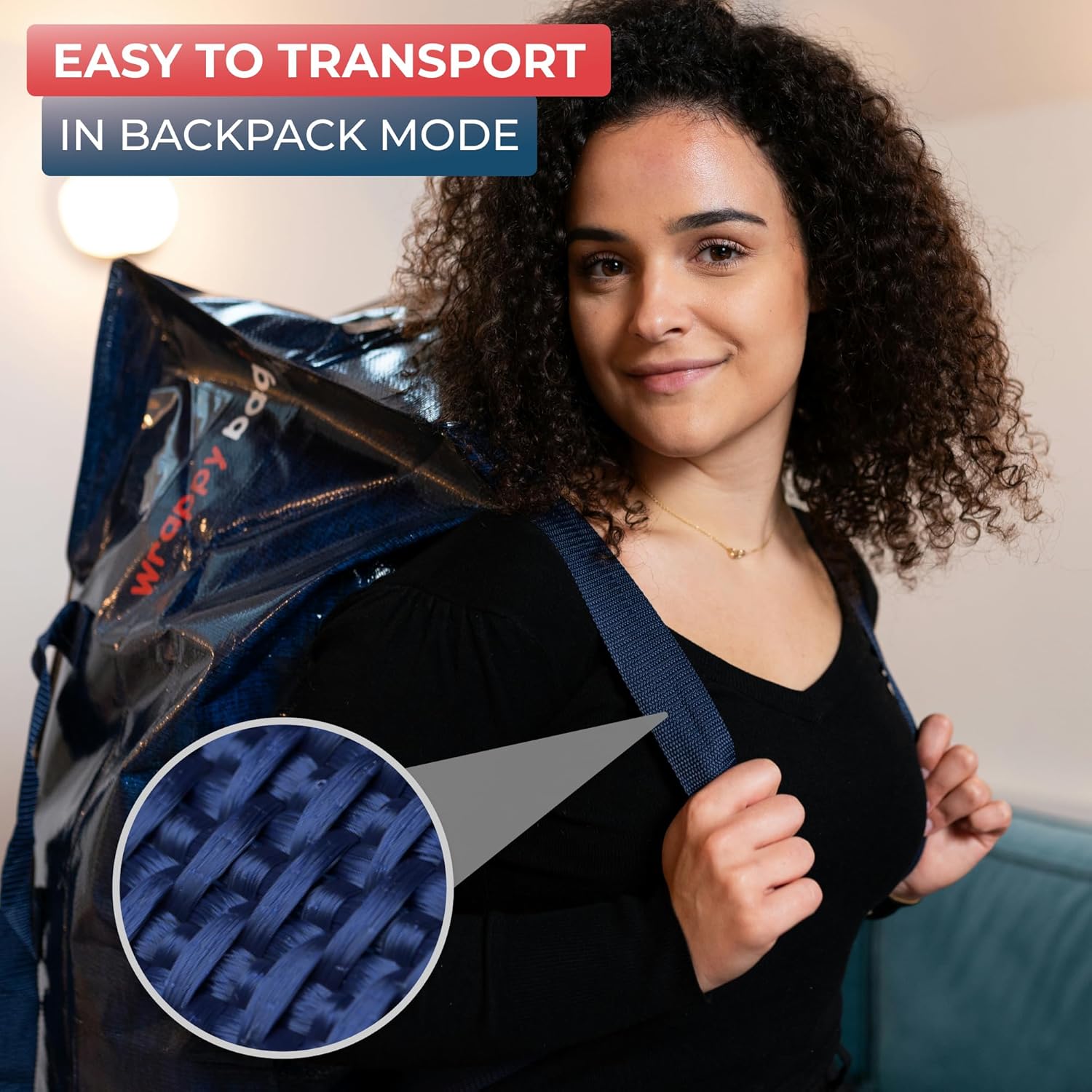 Thumbnail 5 de WRAPPYBAG Set of 4 Large Plastic Storage Bags – Jumbo XXL 76 x 36 x 38 cm with Built-in Backpack Straps