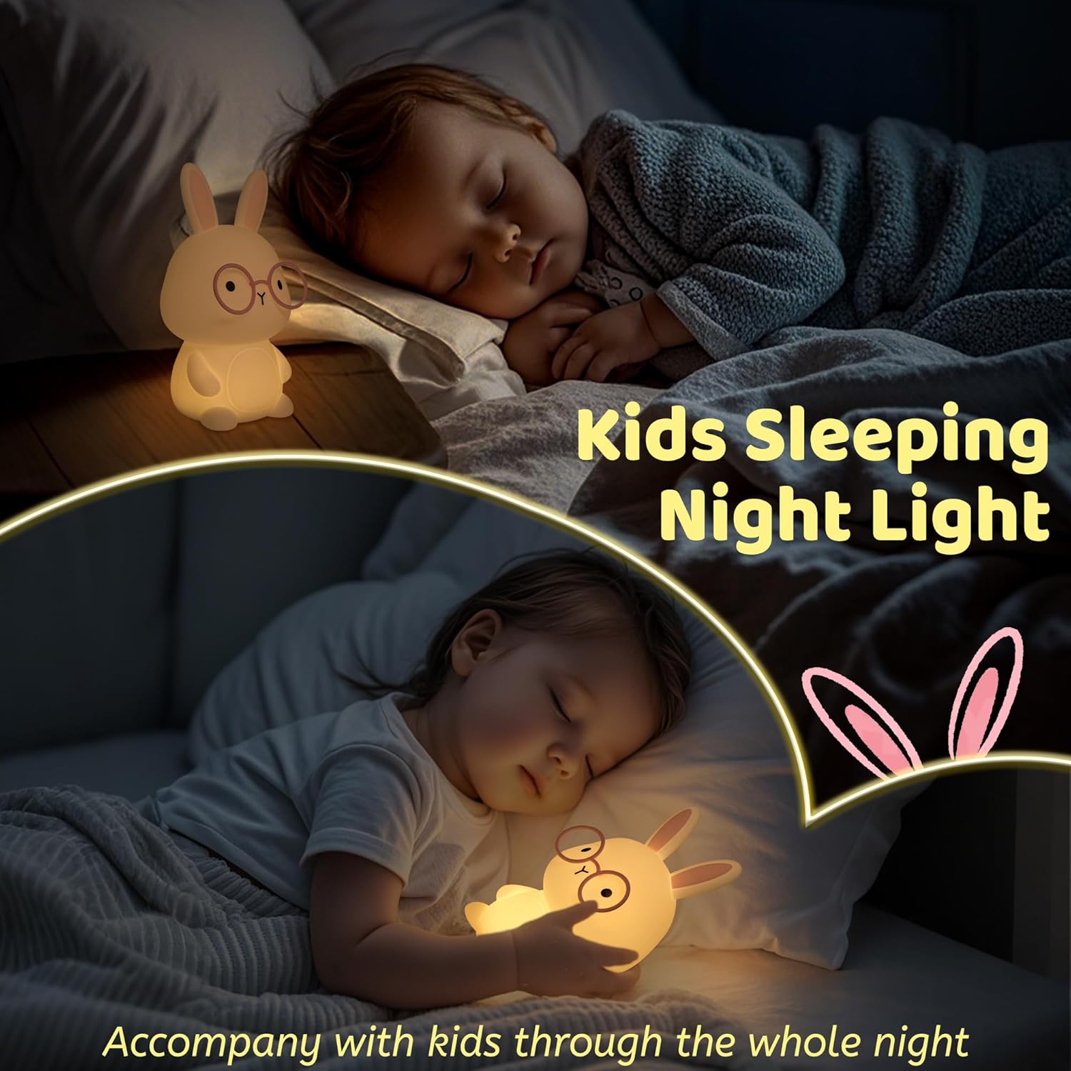 Thumbnail 5 de YuanDian Bunny Nachtlicht – Hase aus weichem, waschbarem Silikon mit 8 Farben, Dimmer & Timer