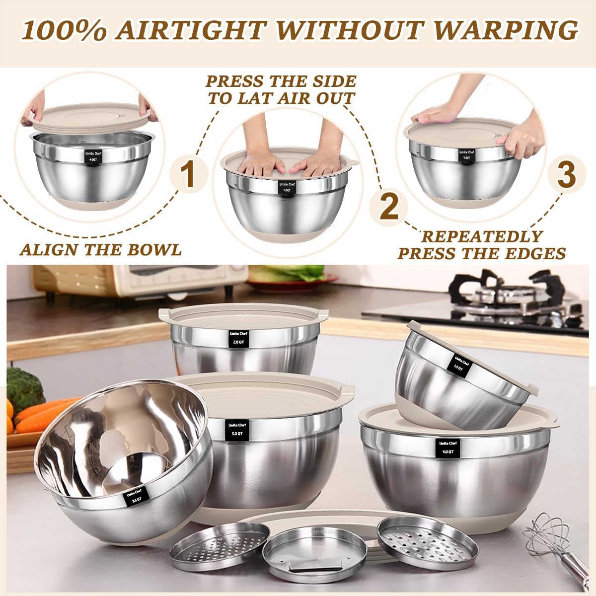 Thumbnail 6 de Umite Chef Mixing Bowls Set 5QT 🍽