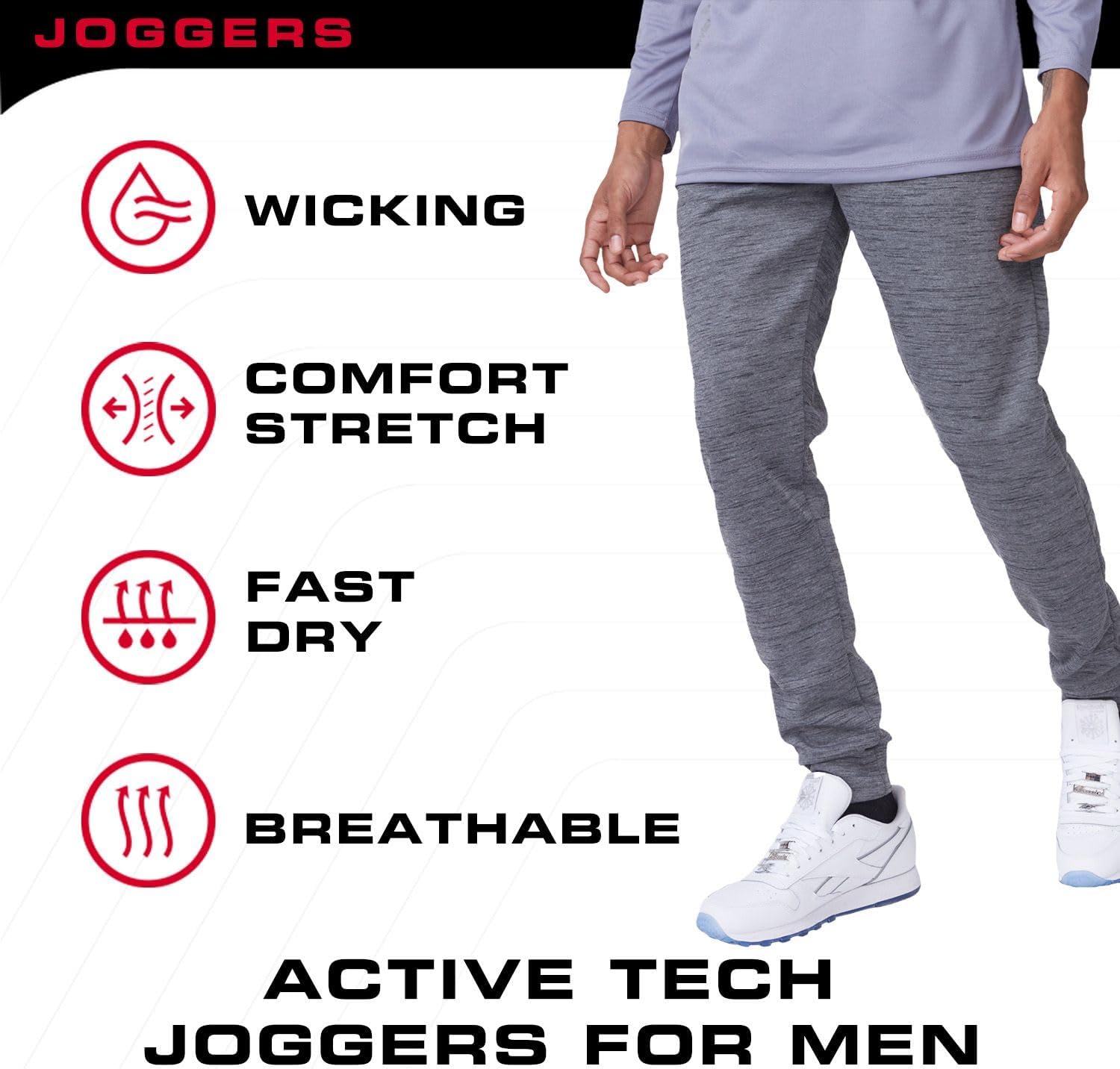 Detalle 2 de Ultra Performance 3 Pack Men’s Joggers with Pockets, Drawstring Waist (Small–3X)