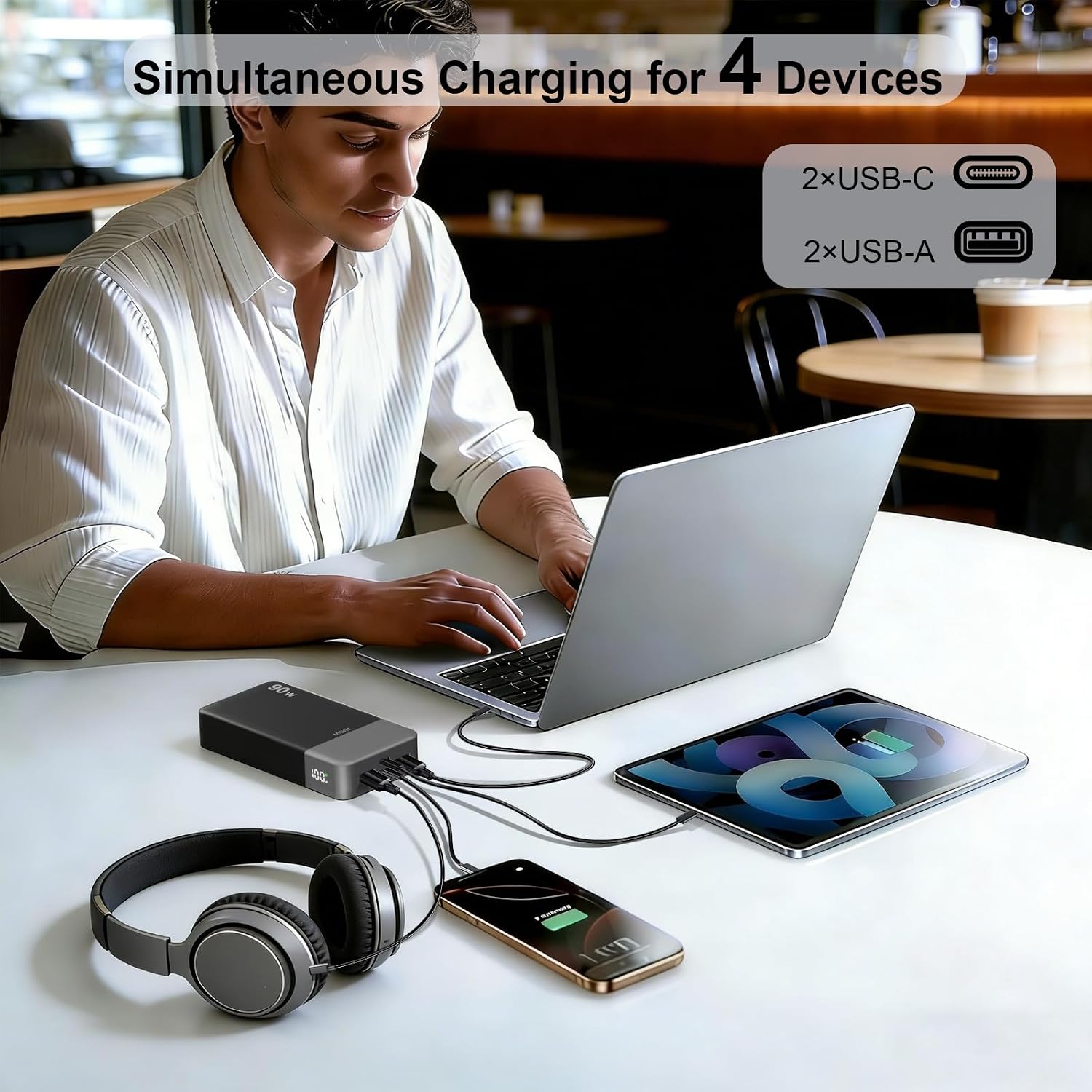 Thumbnail 3 de JUOVI Power Bank 90W Laptop Powerbank, 20000mAh – 2x USB-C, 2x USB-A, Schwarz