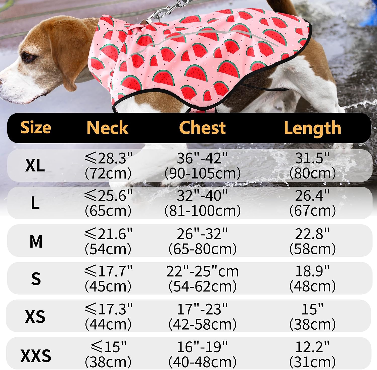 Detalle 2 de Mile High Life dog raincoat (Pink Watermelon) with reflective strip and adjustable fit – Small
