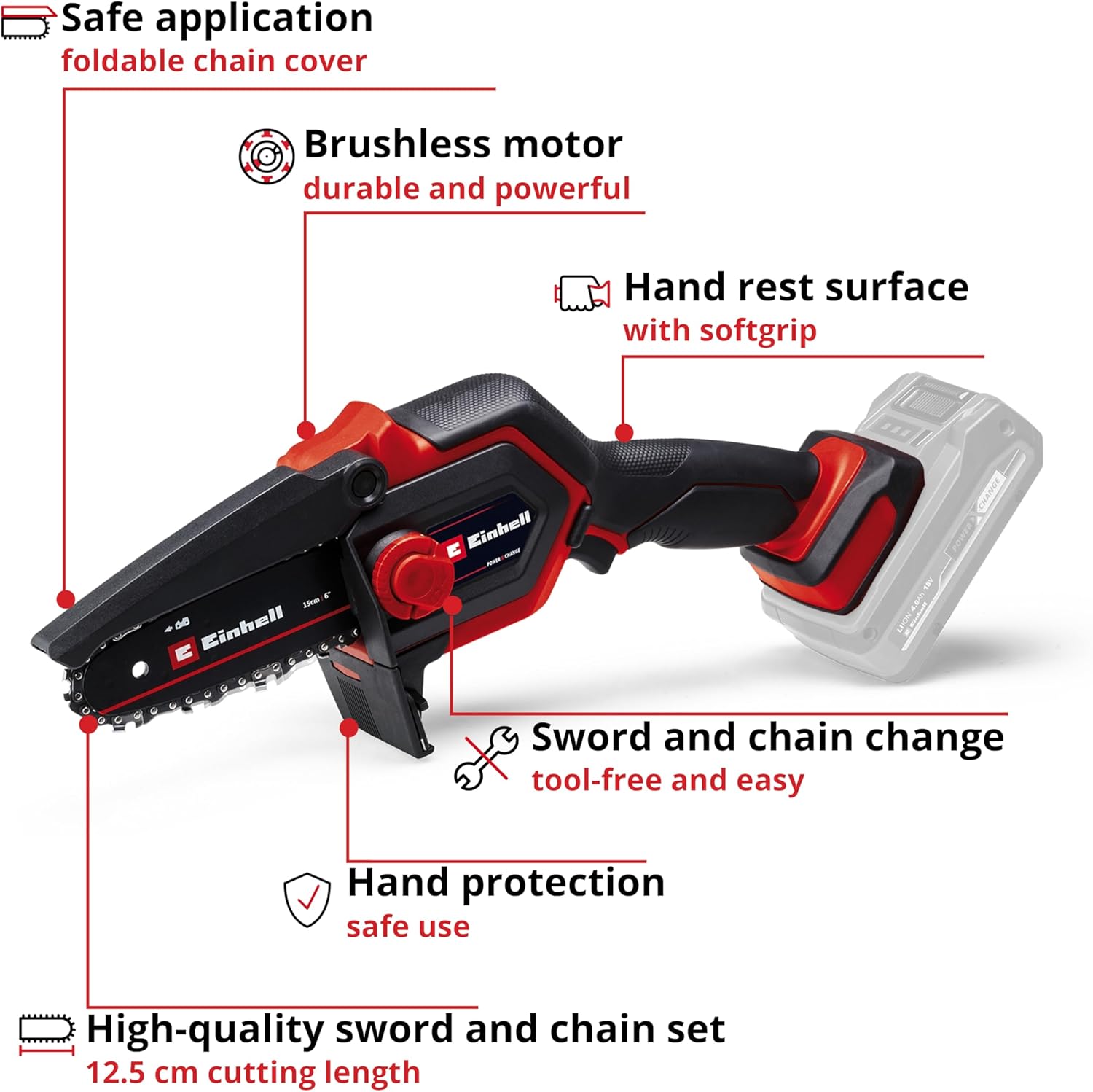 Thumbnail 2 de Einhell GE-PS 18/15 Li BL-Solo cordless pruning chainsaw (18V Power X-Change), 12.5cm cut length