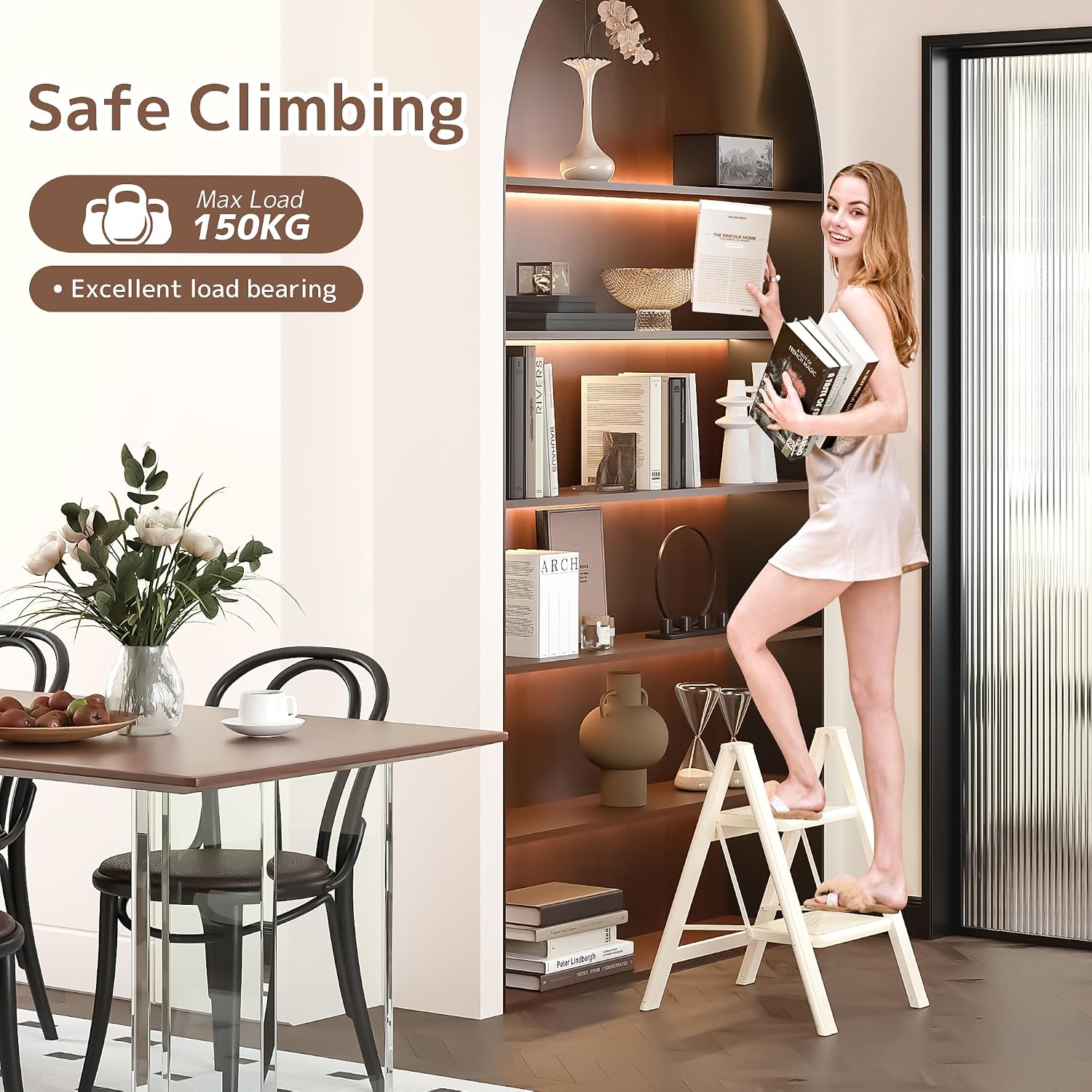 Thumbnail 1 de GameGem 2 Step Ladder: 2 Step Stool for Adults in Cream White