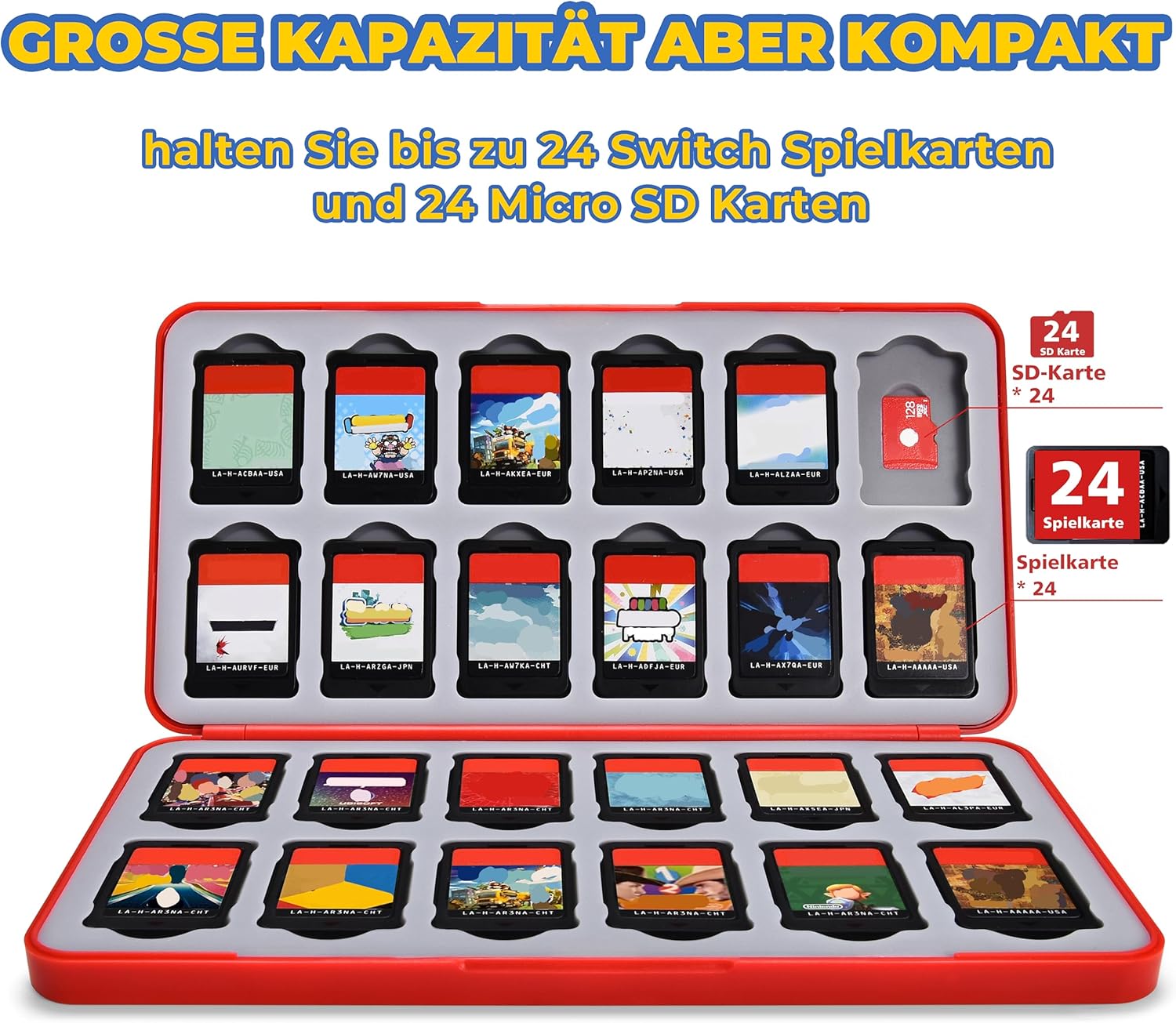 Detalle 2 de FUNLAB Switch 2 Spiele Aufbewahrung Box für bis zu 24 Spielkarten & 24 Micro-SD