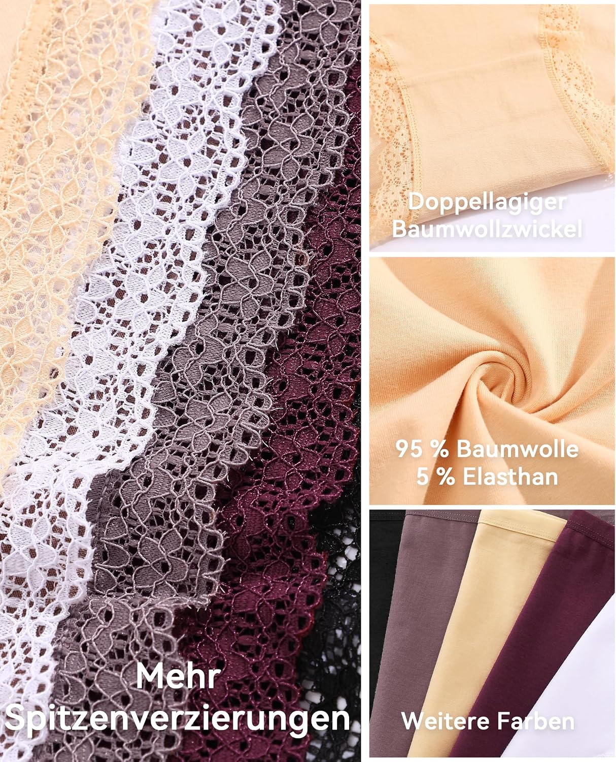 Detalle de Sth Big Mutande Donna Cotone Vita Alta con Pizzo – Comfort e stile per l’uso quotidiano