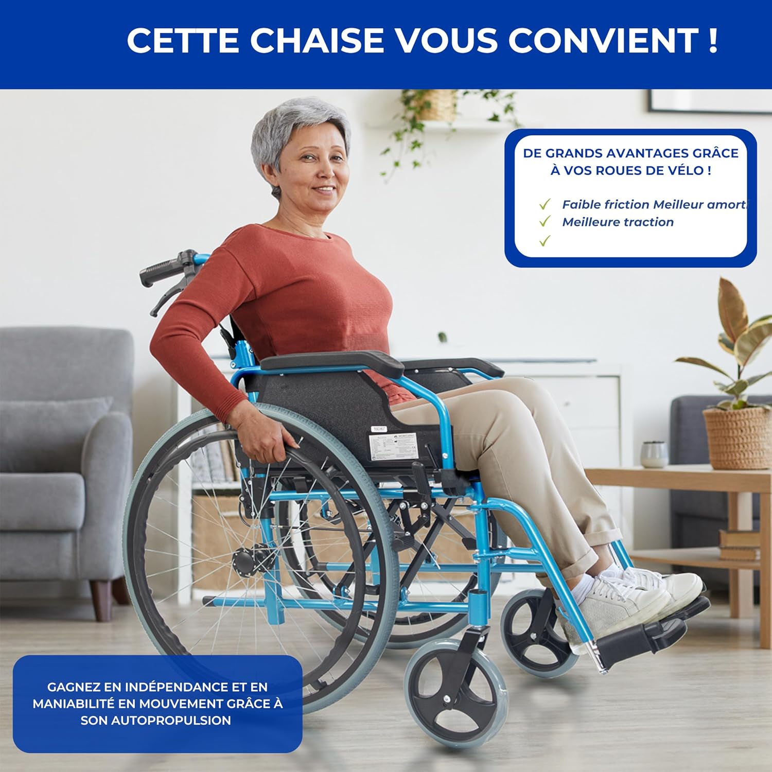 Thumbnail 3 de Mobiclinic®, Bolonia – Fauteuil roulant pliant et léger en aluminium, dossier divisible