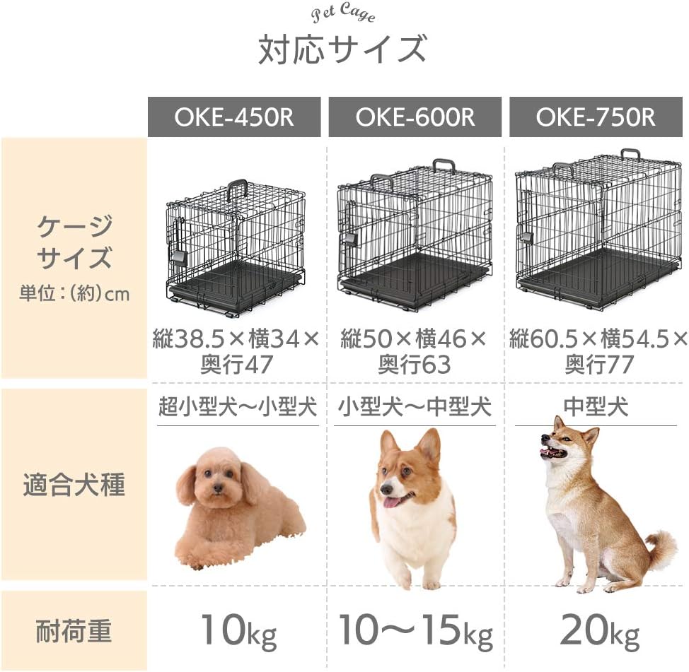 Thumbnail 2 de アイリスオーヤマ 折りたたみ犬猫ケージ 中型犬用 アイアンブラック・幅54.5×奥行77×高さ60.5cm