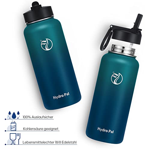 Detalle 2 de HydroPal Edelstahl-Isolierflasche 1 l mit Strohhalm und zwei Deckeln