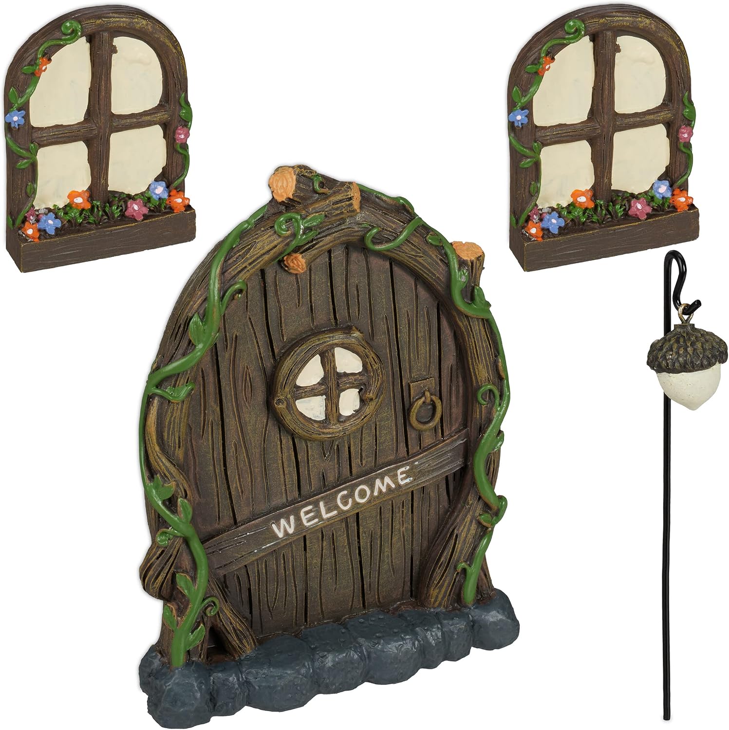 Detalle de Relaxdays Fairy Welcome Set garden decoration with door, two windows and lantern