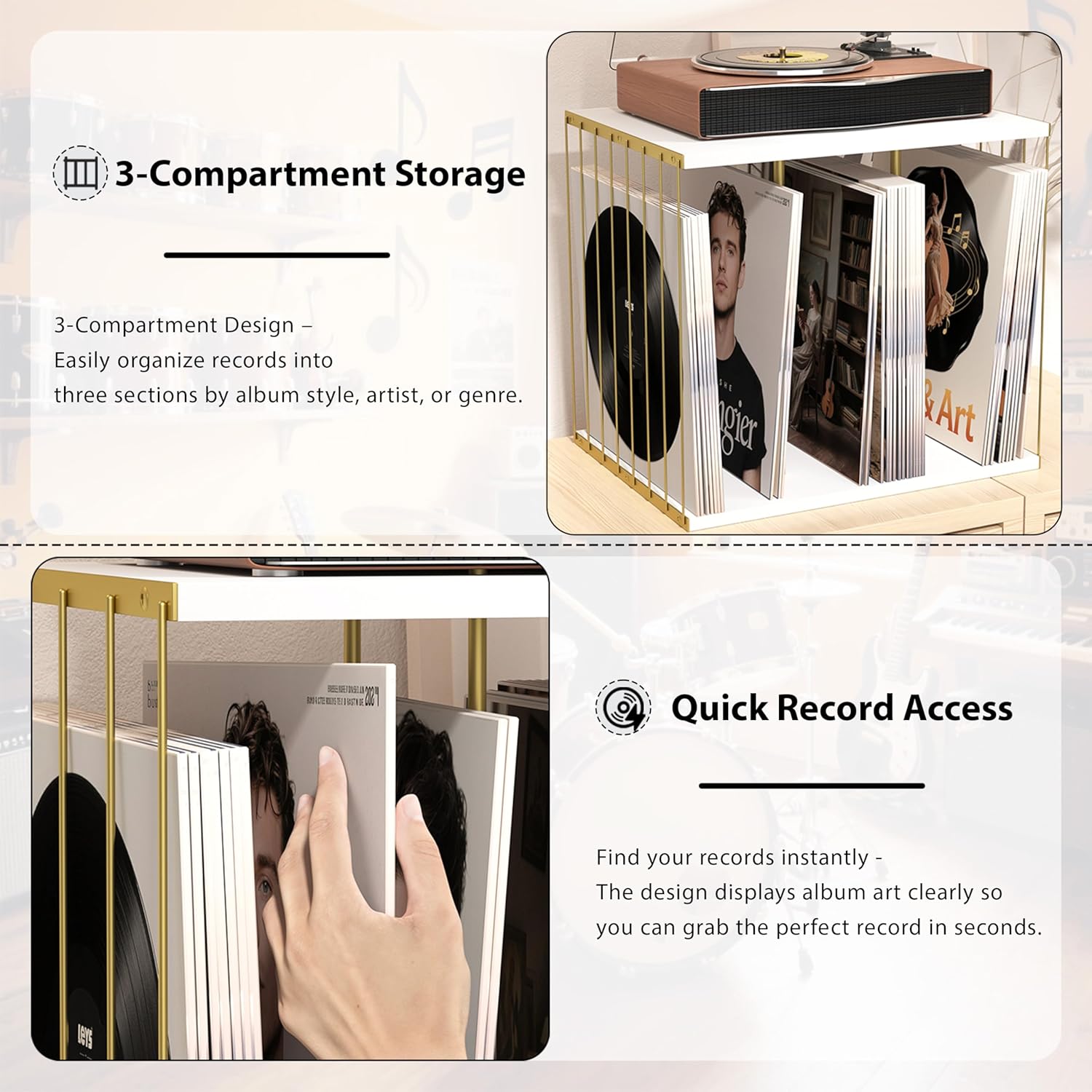Detalle de Emfogoo Vinyl Record Storage cube stand (metal & industrial wood) for up to 80 LPs, white