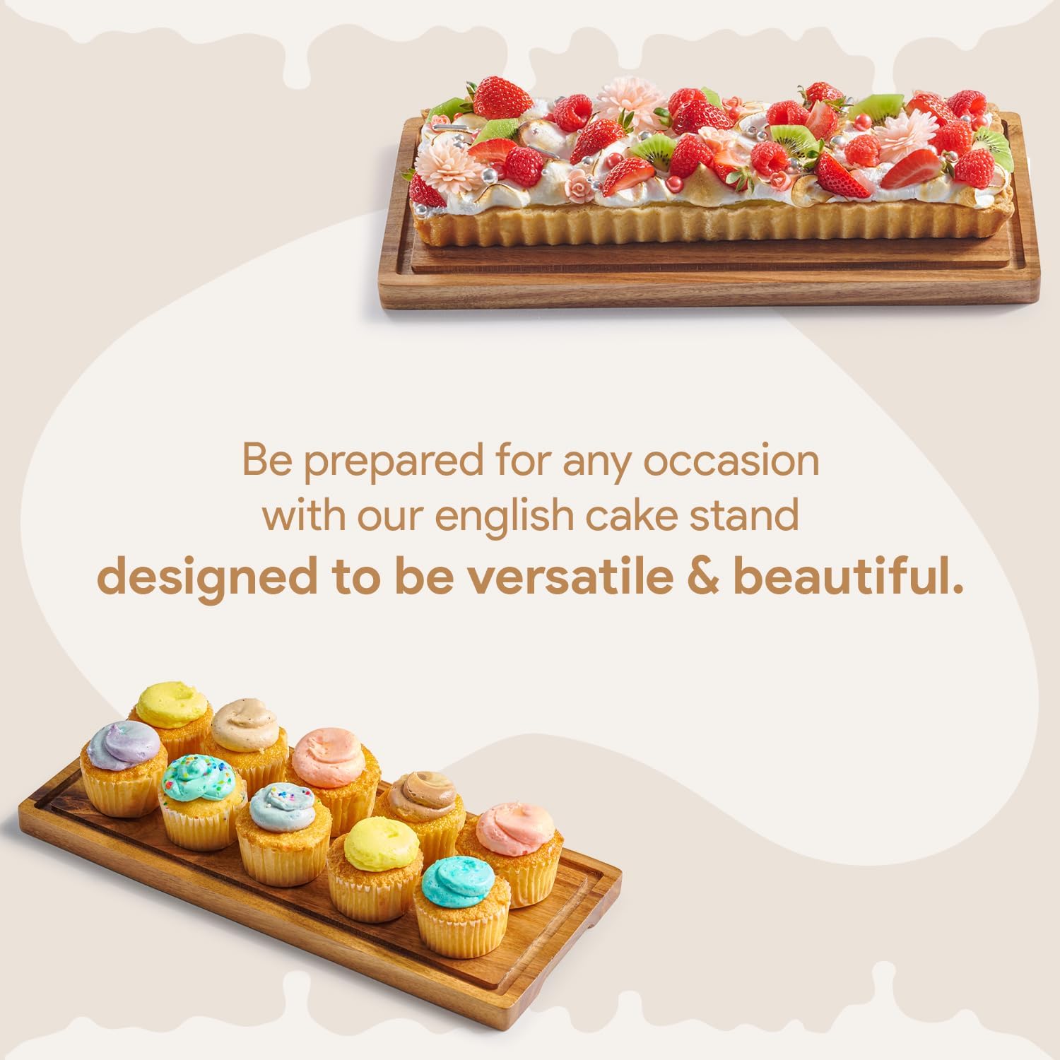 Thumbnail 1 de HOMESPHERE Cake Display with Lid (Acacia Wood Dessert Stand) with Acrylic Cover, Large Rectangle Tray Platter